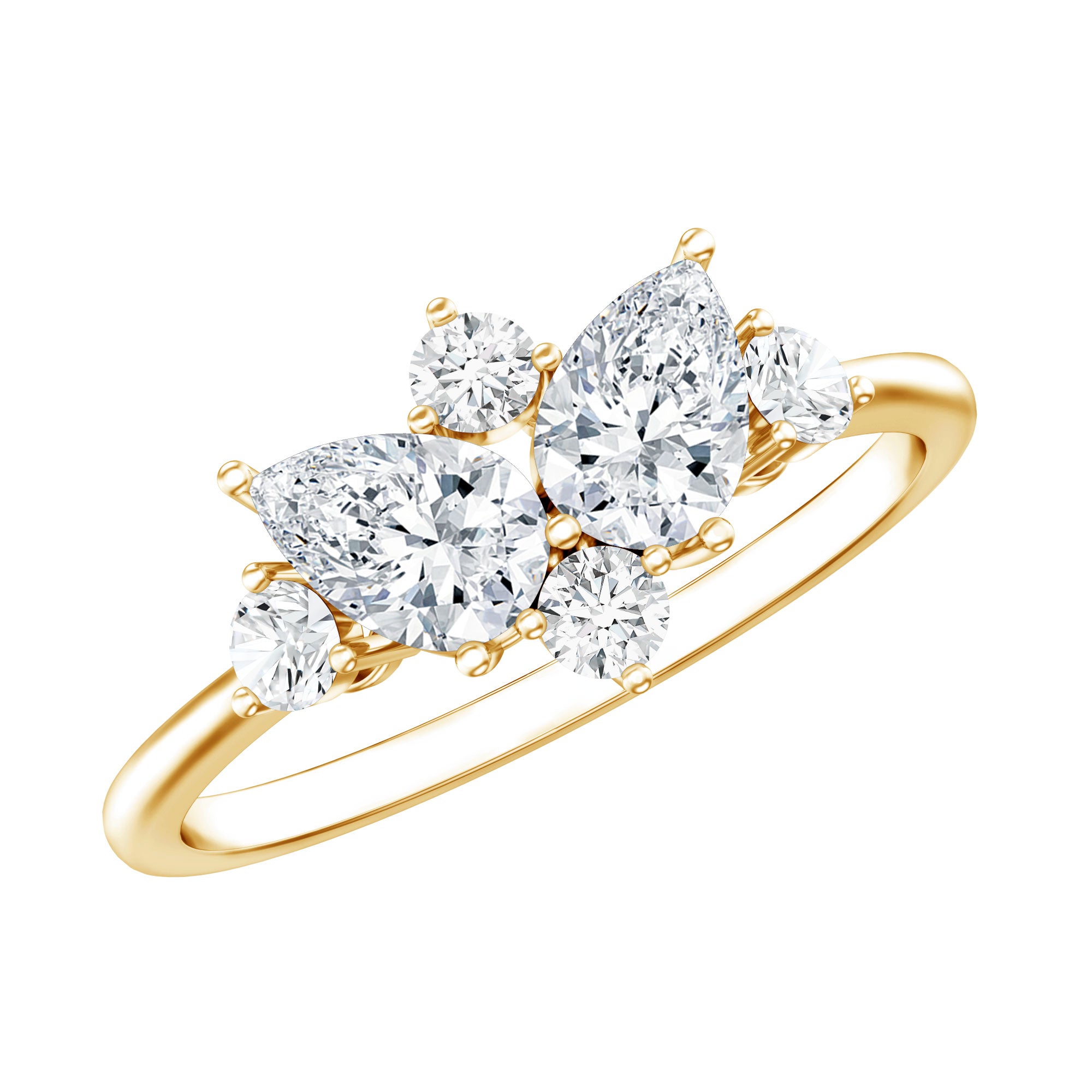 Pear and Round Moissanite Cluster Promise Ring D-VS1 - Rosec Jewels