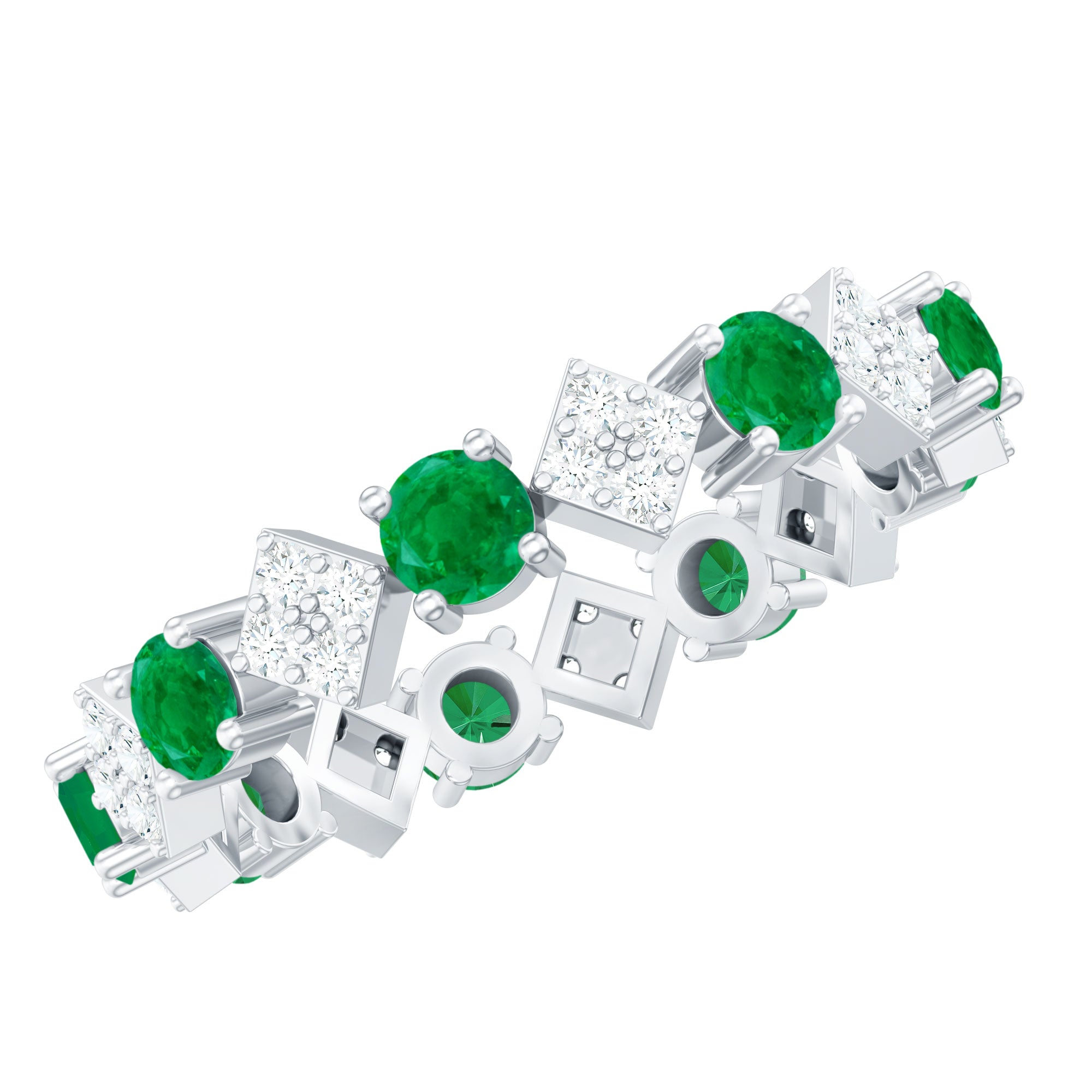 Rosec Jewels-Genuine Emerald and Diamond Eternity Wedding Band