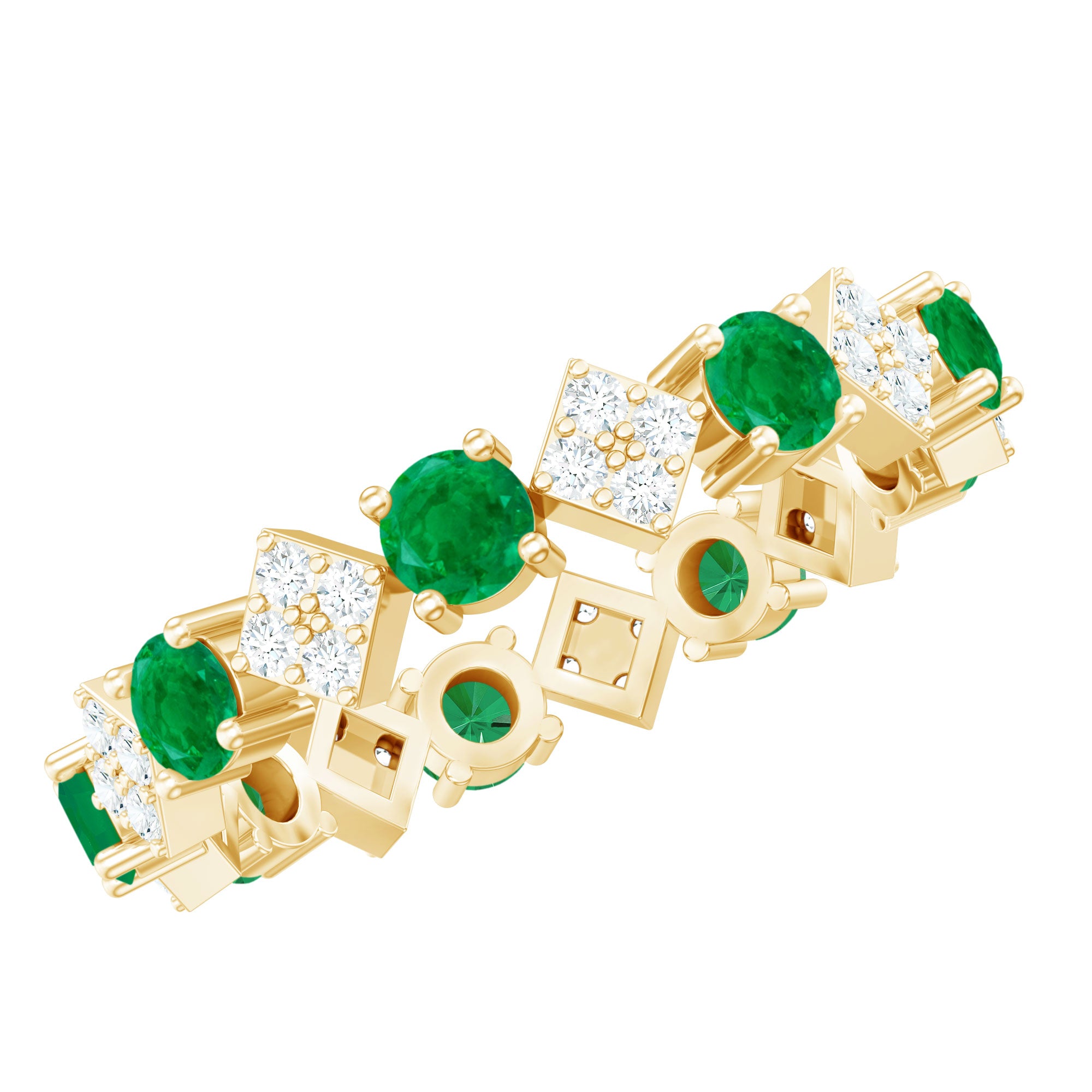 Rosec Jewels-Genuine Emerald and Diamond Eternity Wedding Band