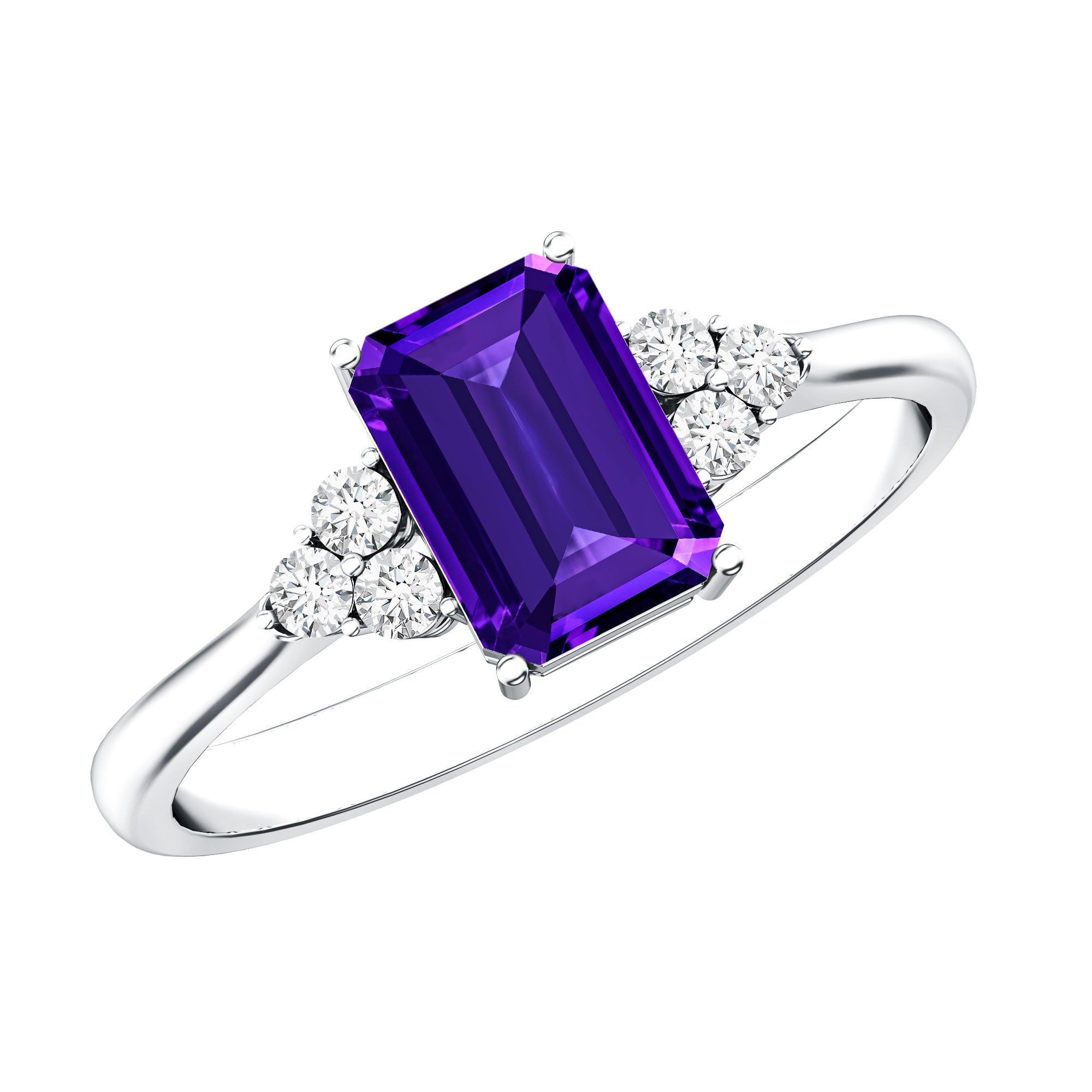 1.5 CT Octagon Cut Amethyst Engagement Ring with Diamond Trio
