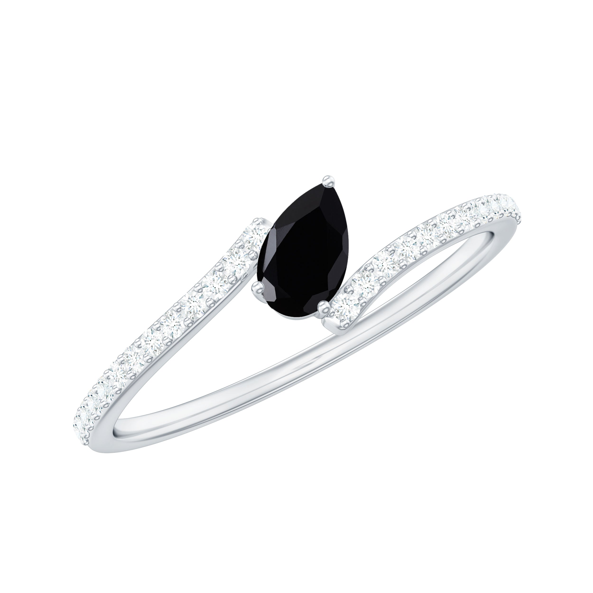 Certified 0.8 Carat Lab Grown Black and White Diamond Promise Ring with Bypass Shank AAAA ( Synthetic ) - Rosec Jewels