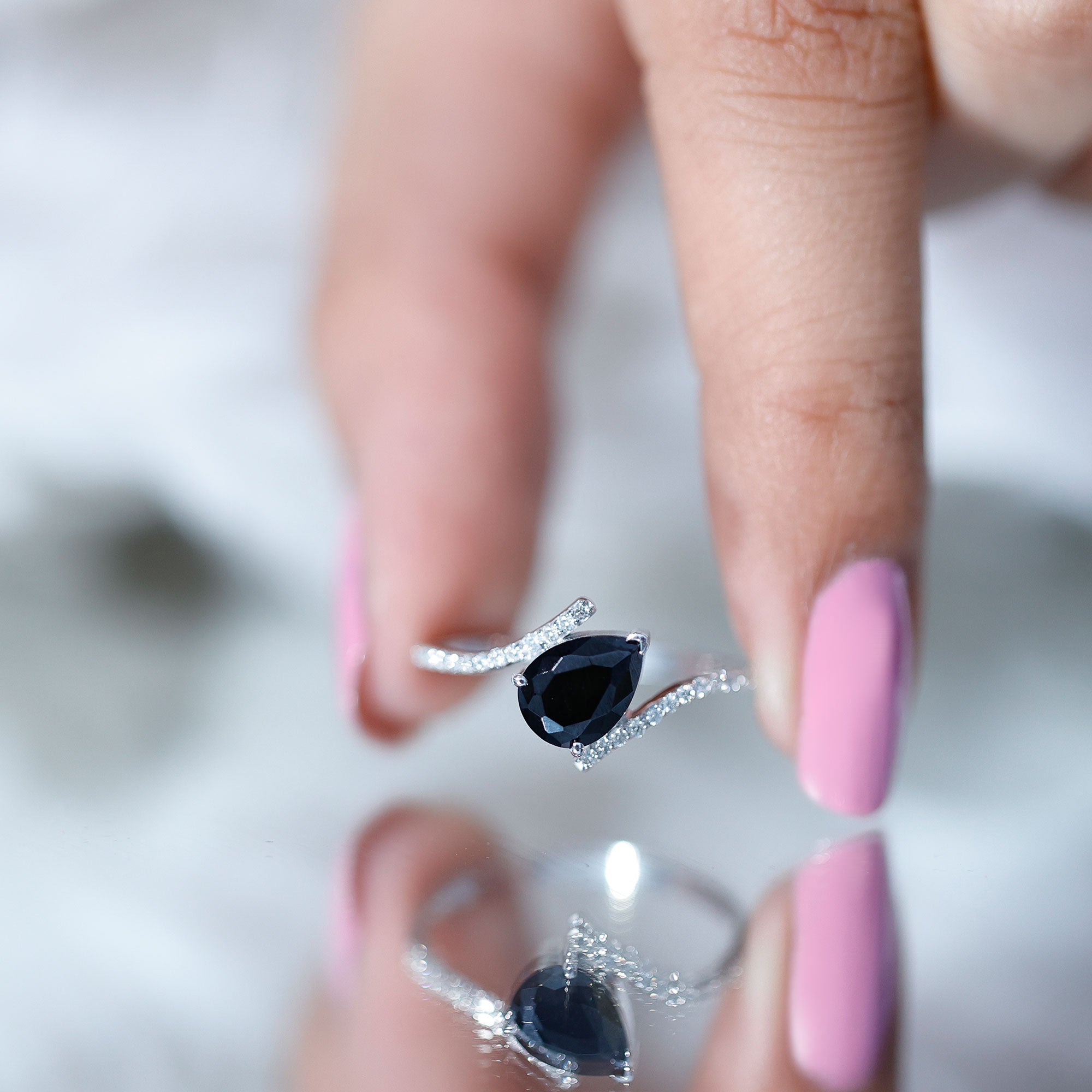 Certified 0.8 Carat Lab Grown Black and White Diamond Promise Ring with Bypass Shank AAAA ( Synthetic ) - Rosec Jewels