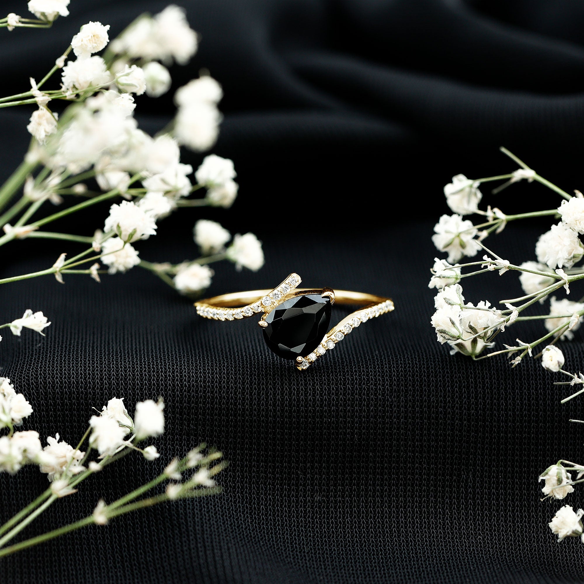 Certified 0.8 Carat Lab Grown Black and White Diamond Promise Ring with Bypass Shank AAAA ( Synthetic ) - Rosec Jewels