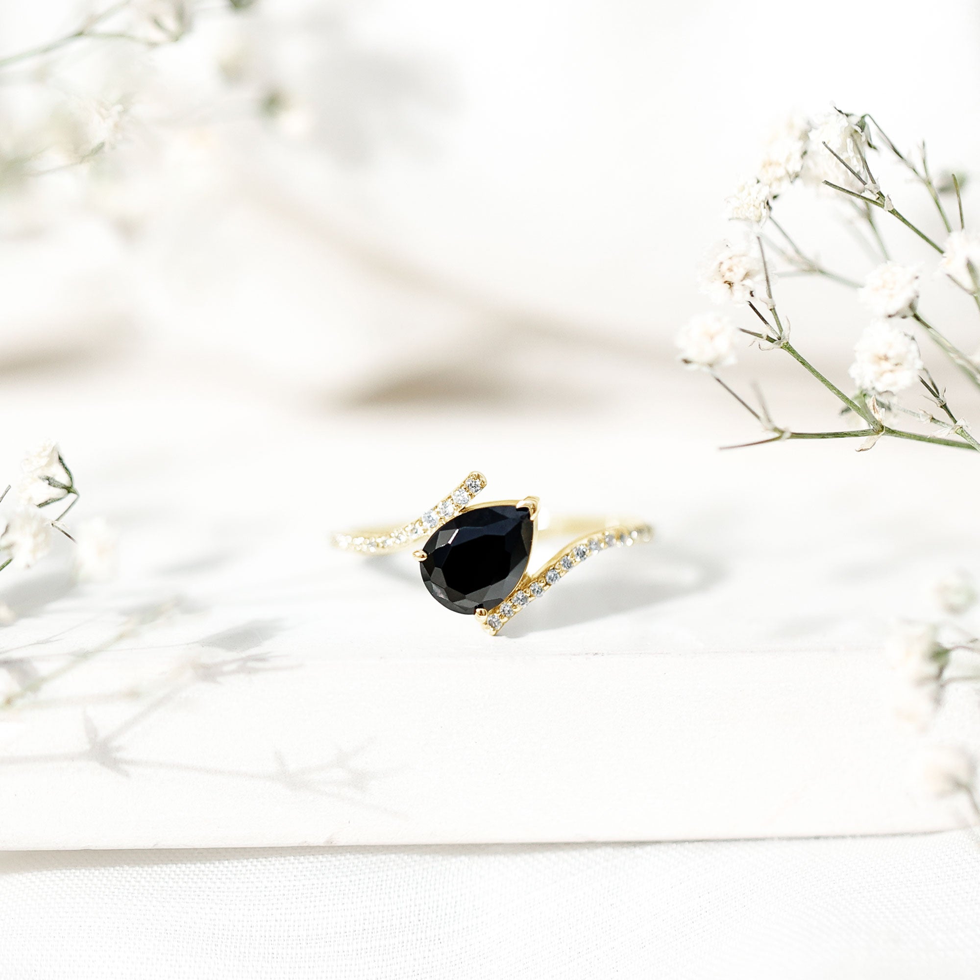 Certified 0.8 Carat Lab Grown Black and White Diamond Promise Ring with Bypass Shank AAAA ( Synthetic ) - Rosec Jewels