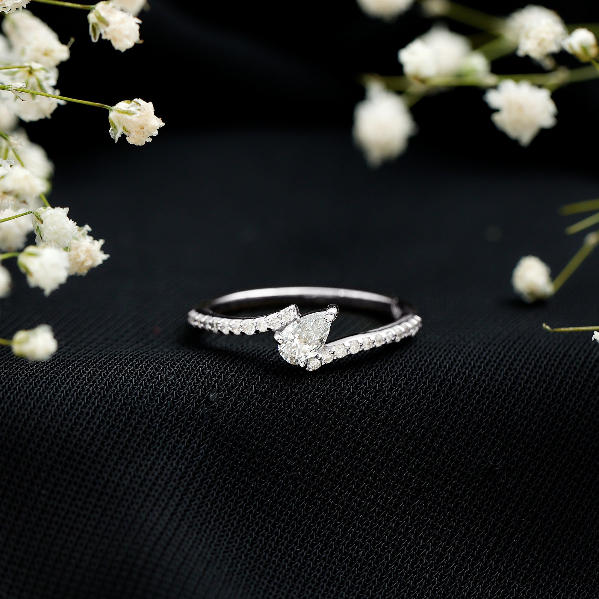 Certified Natural Diamond Promise Ring with Bypass Shank Natural - ( HI-SI ) - Rosec Jewels