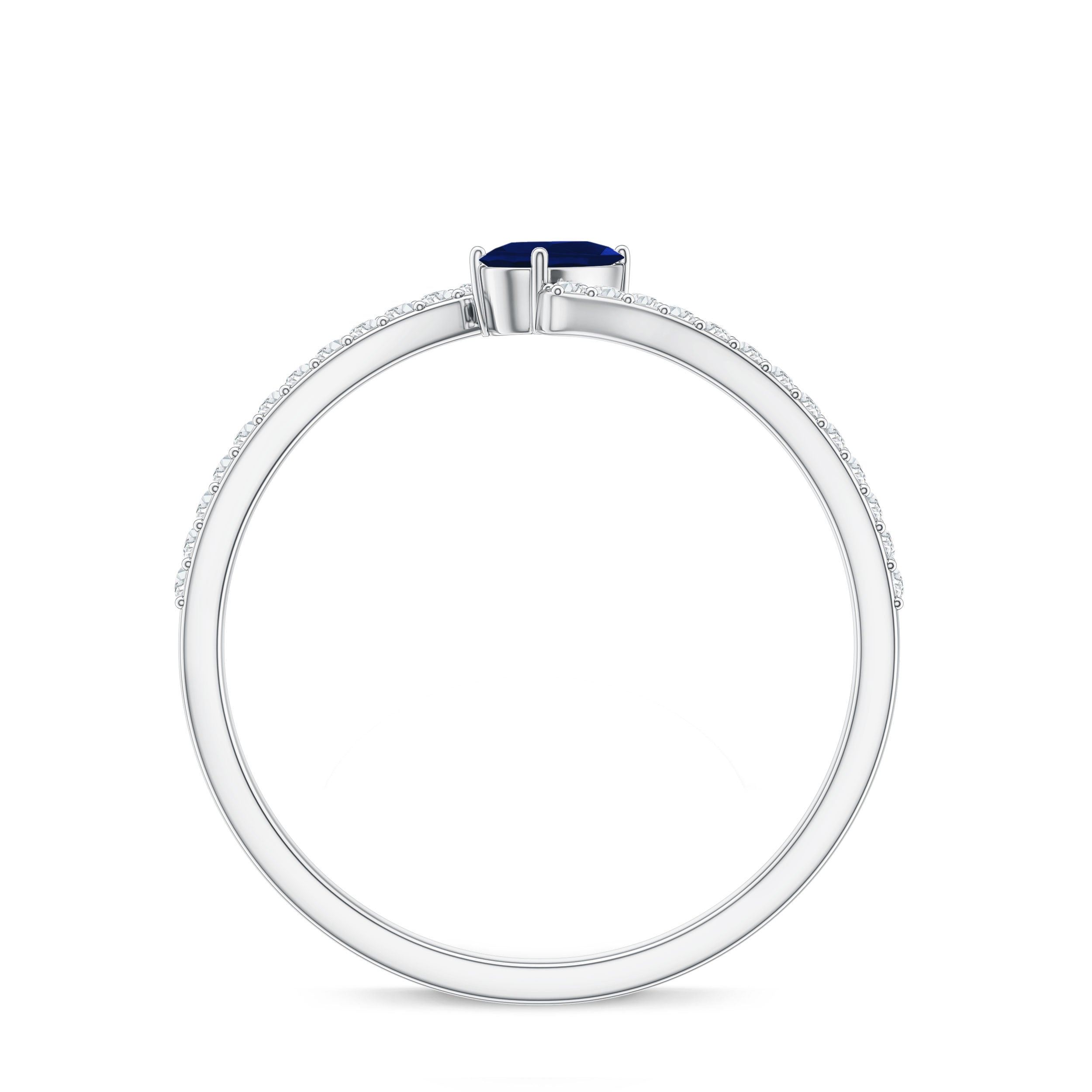 Tilted Pear Shaped Blue Sapphire Bypass Promise Ring with Diamond AAA - Rosec Jewels