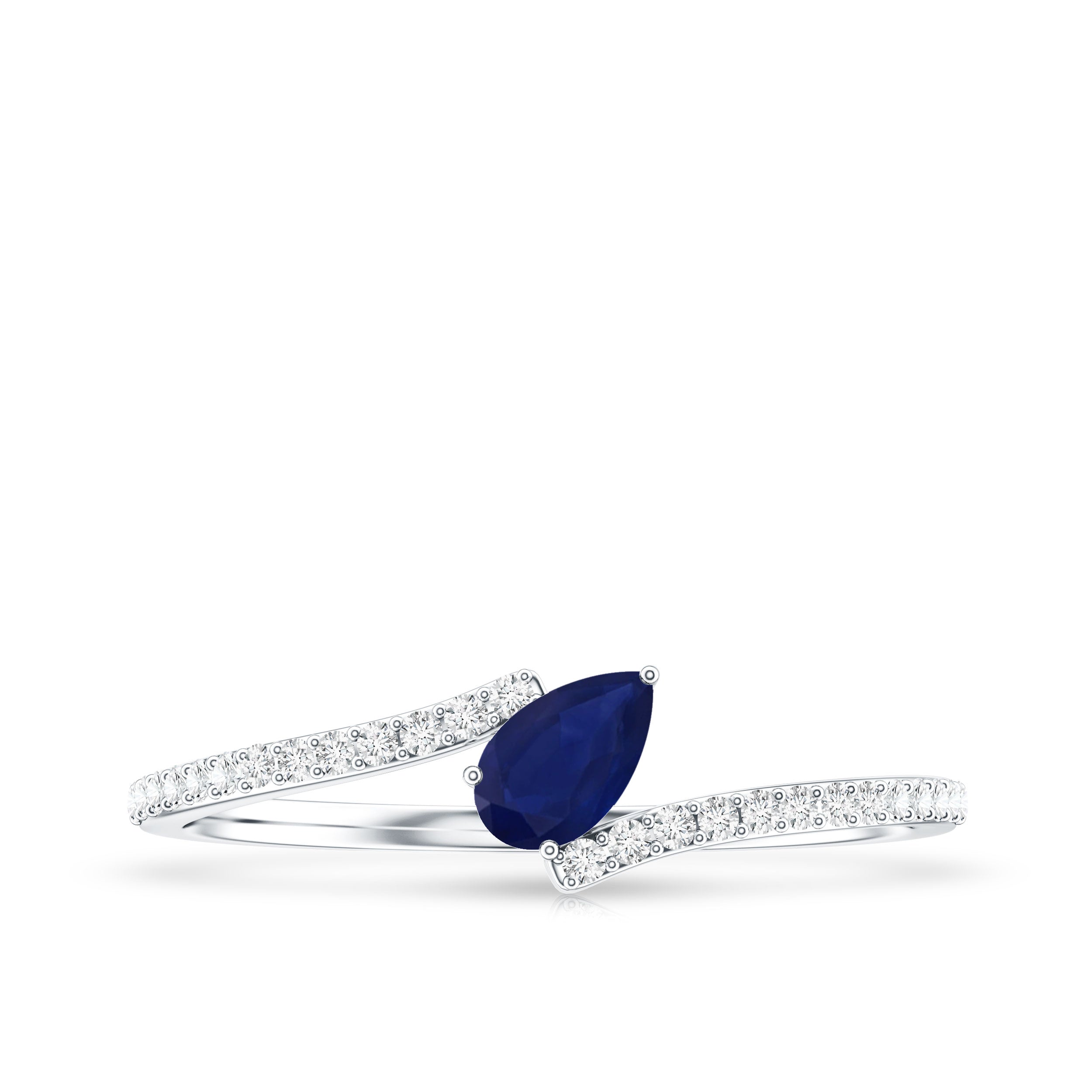 Tilted Pear Shaped Blue Sapphire Bypass Promise Ring with Diamond AAA - Rosec Jewels