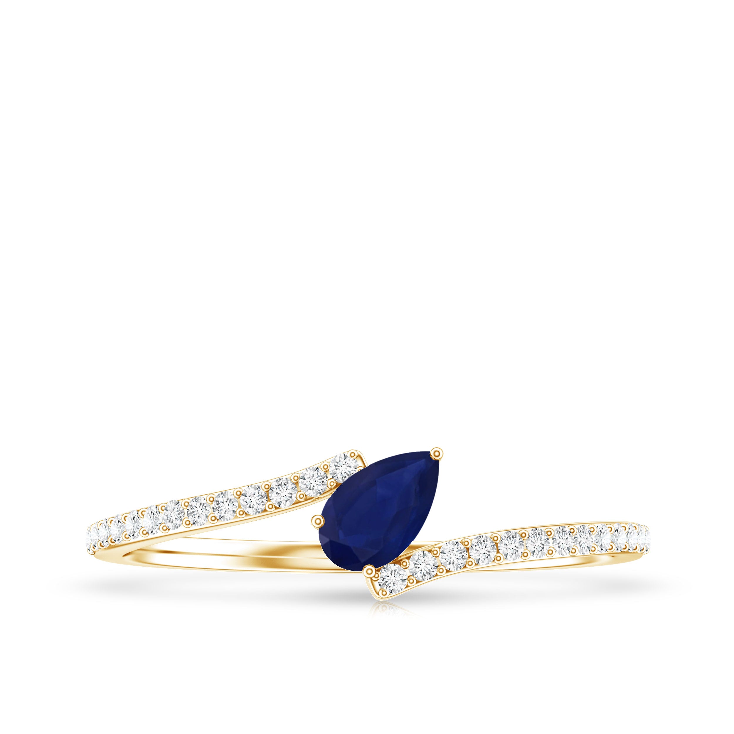 Tilted Pear Shaped Blue Sapphire Bypass Promise Ring with Diamond AAA - Rosec Jewels