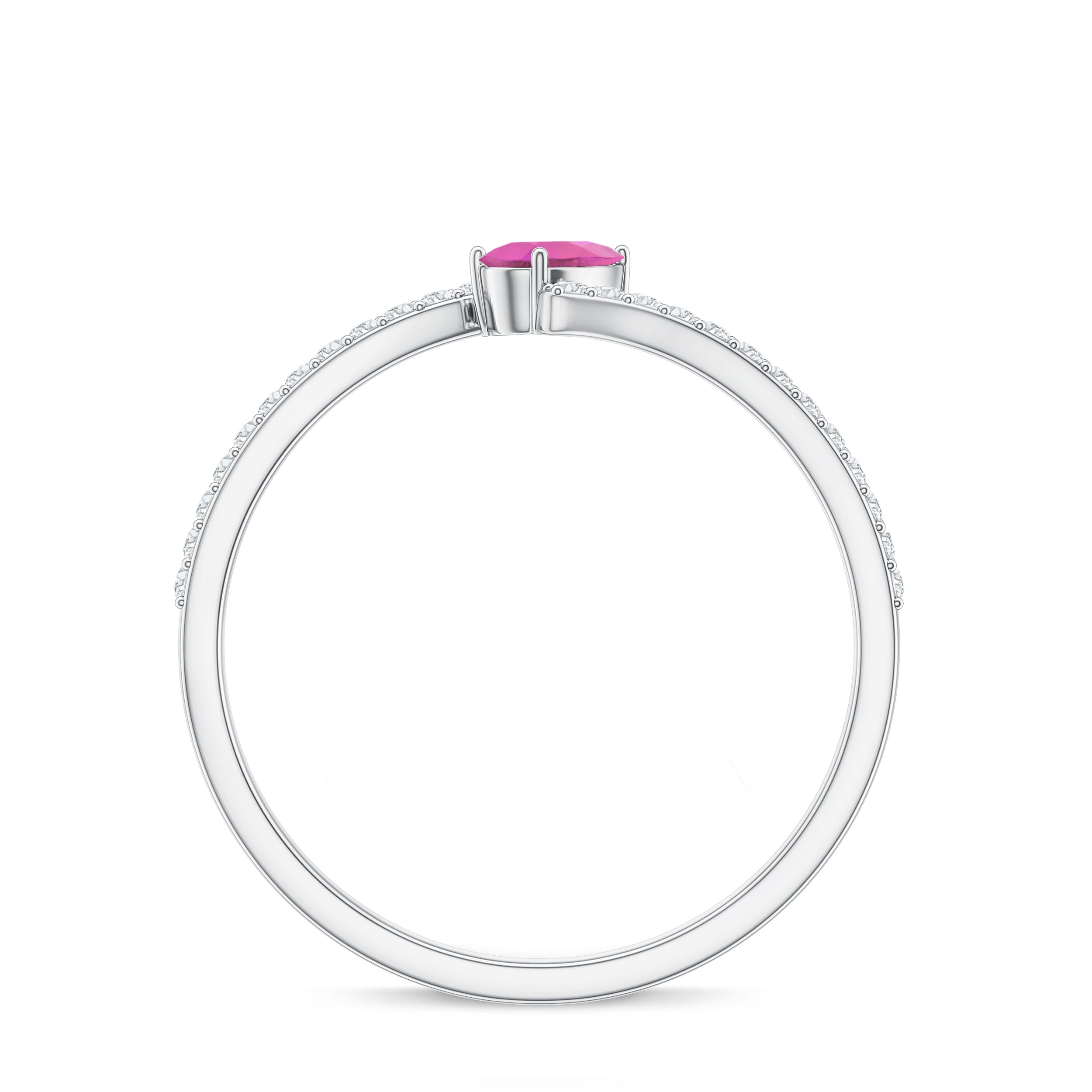 Tilted Pear Shape Pink Tourmaline and Diamond Bypass Promise Ring AAA - Rosec Jewels