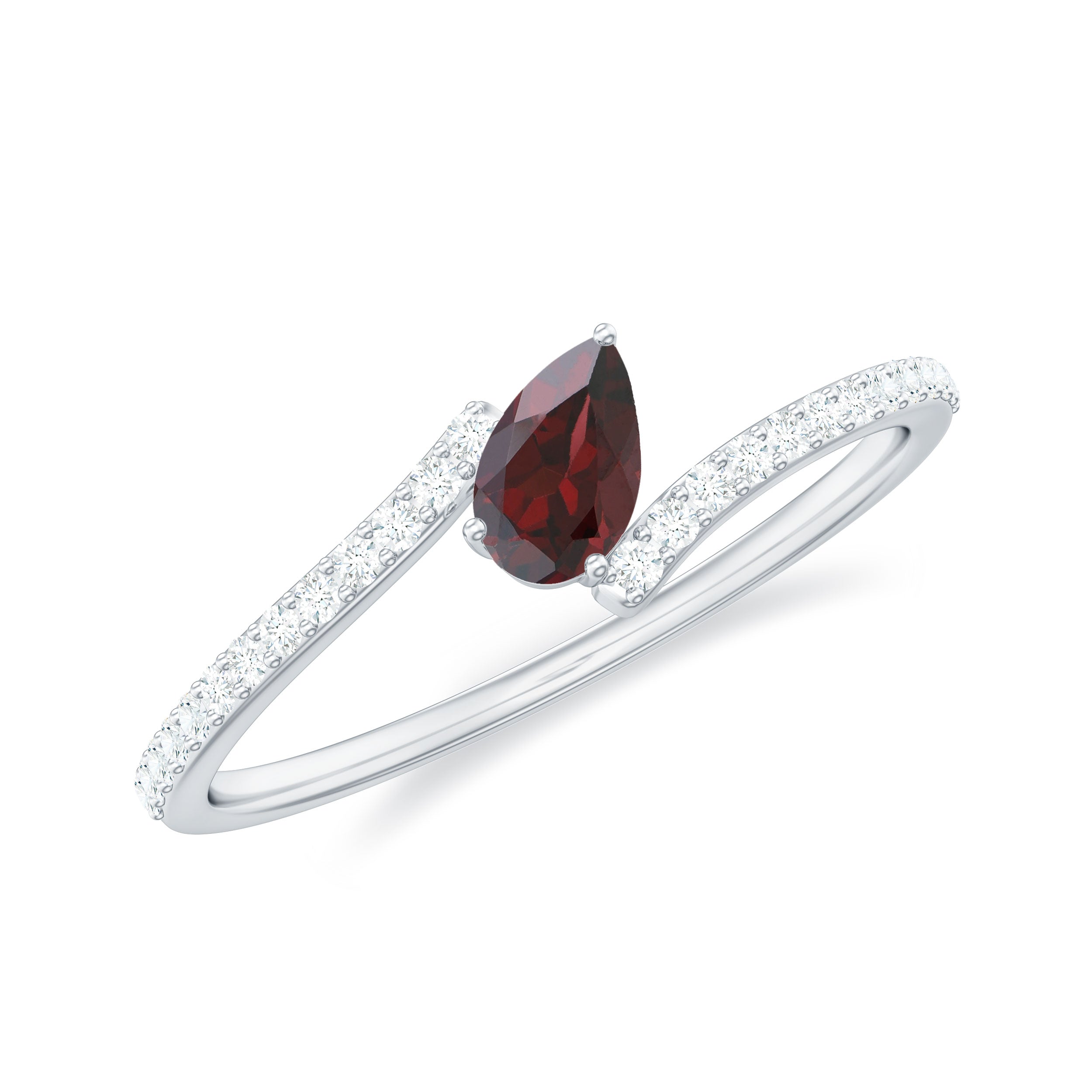 Real Pear Shape Garnet Promise Ring with Diamond Bypass Shank