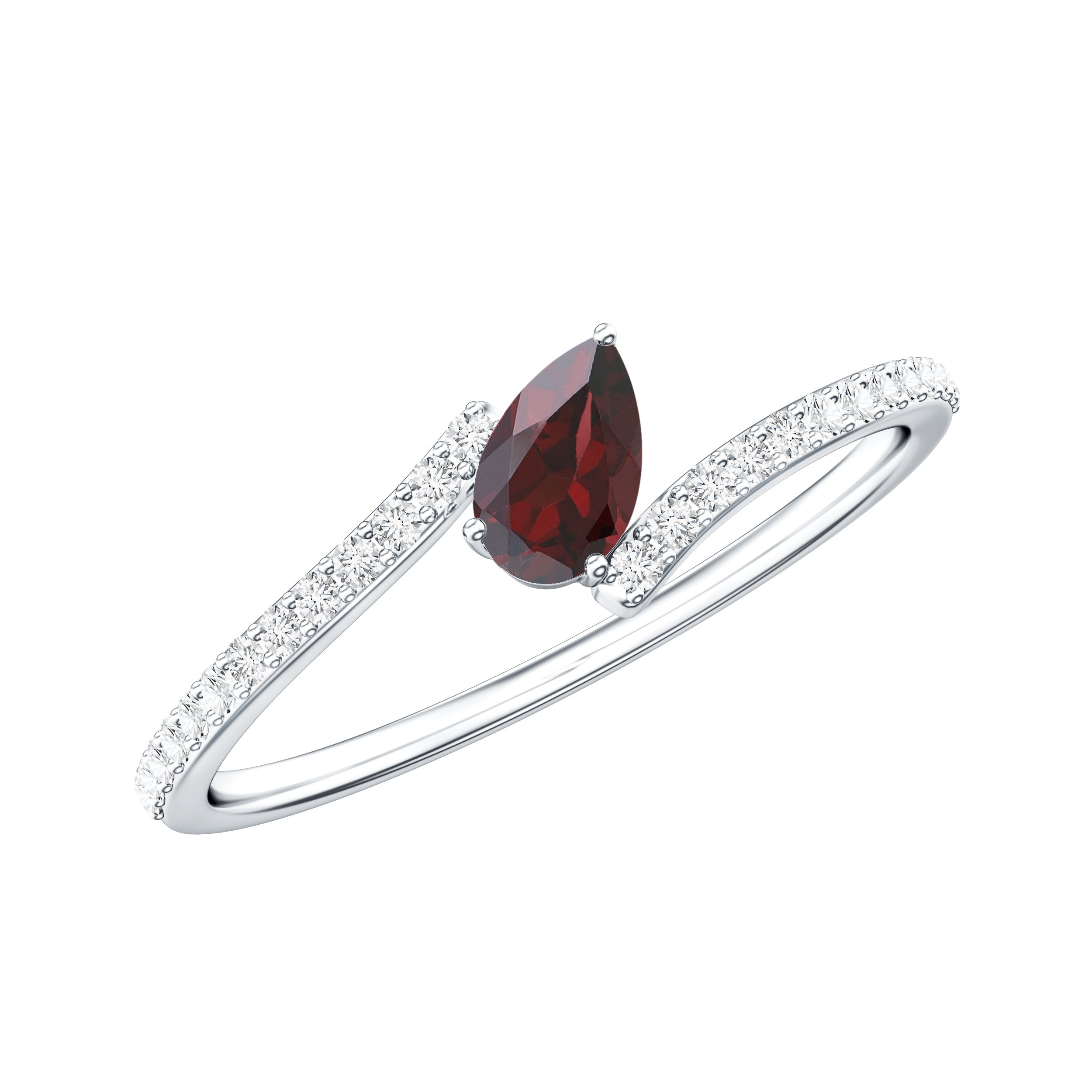 Real Pear Shape Garnet Promise Ring with Diamond Bypass Shank AAA - Rosec Jewels