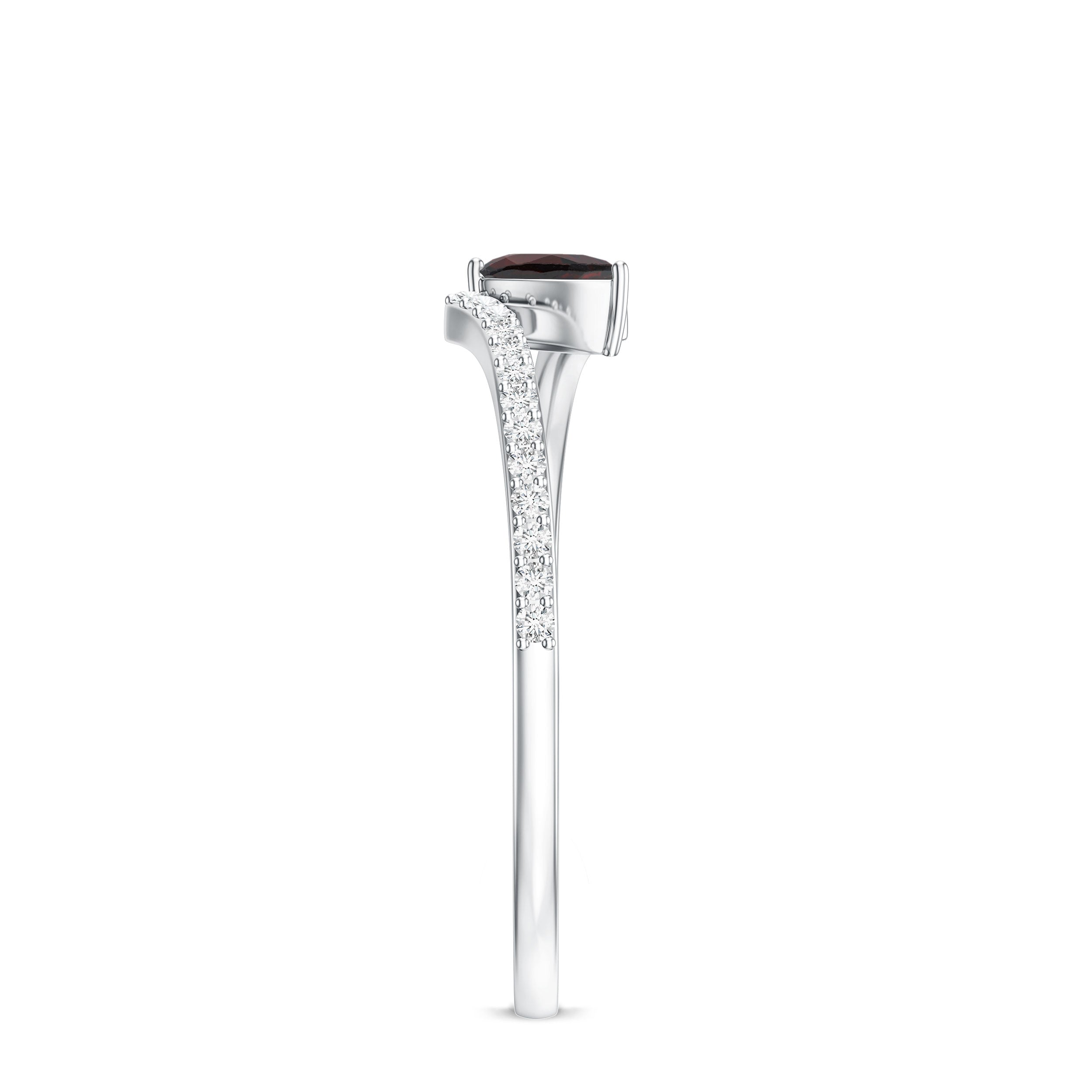 Real Pear Shape Garnet Promise Ring with Diamond Bypass Shank AAA - Rosec Jewels