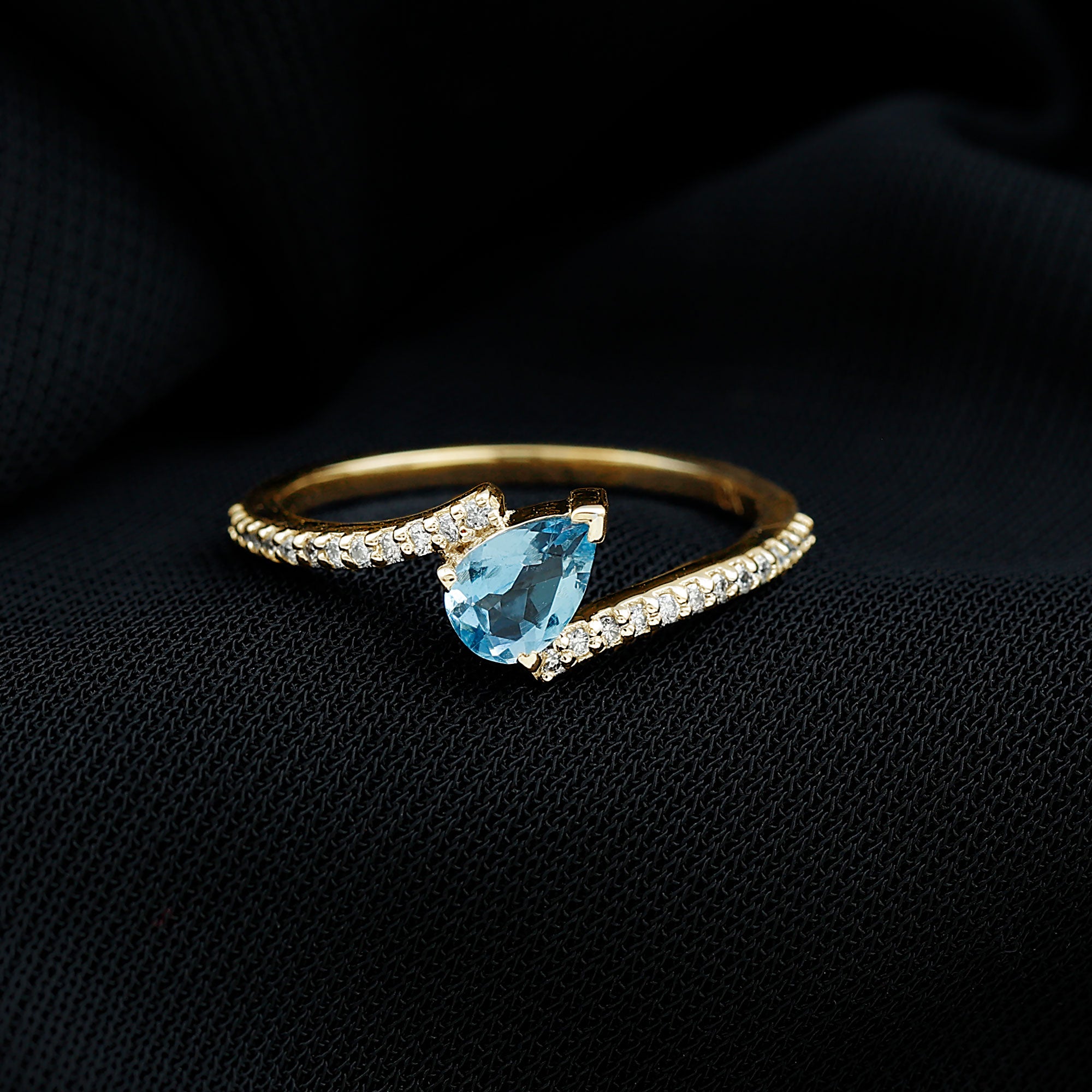 Real Aquamarine and Diamond Promise Ring in Bypass Shank AAA - Rosec Jewels