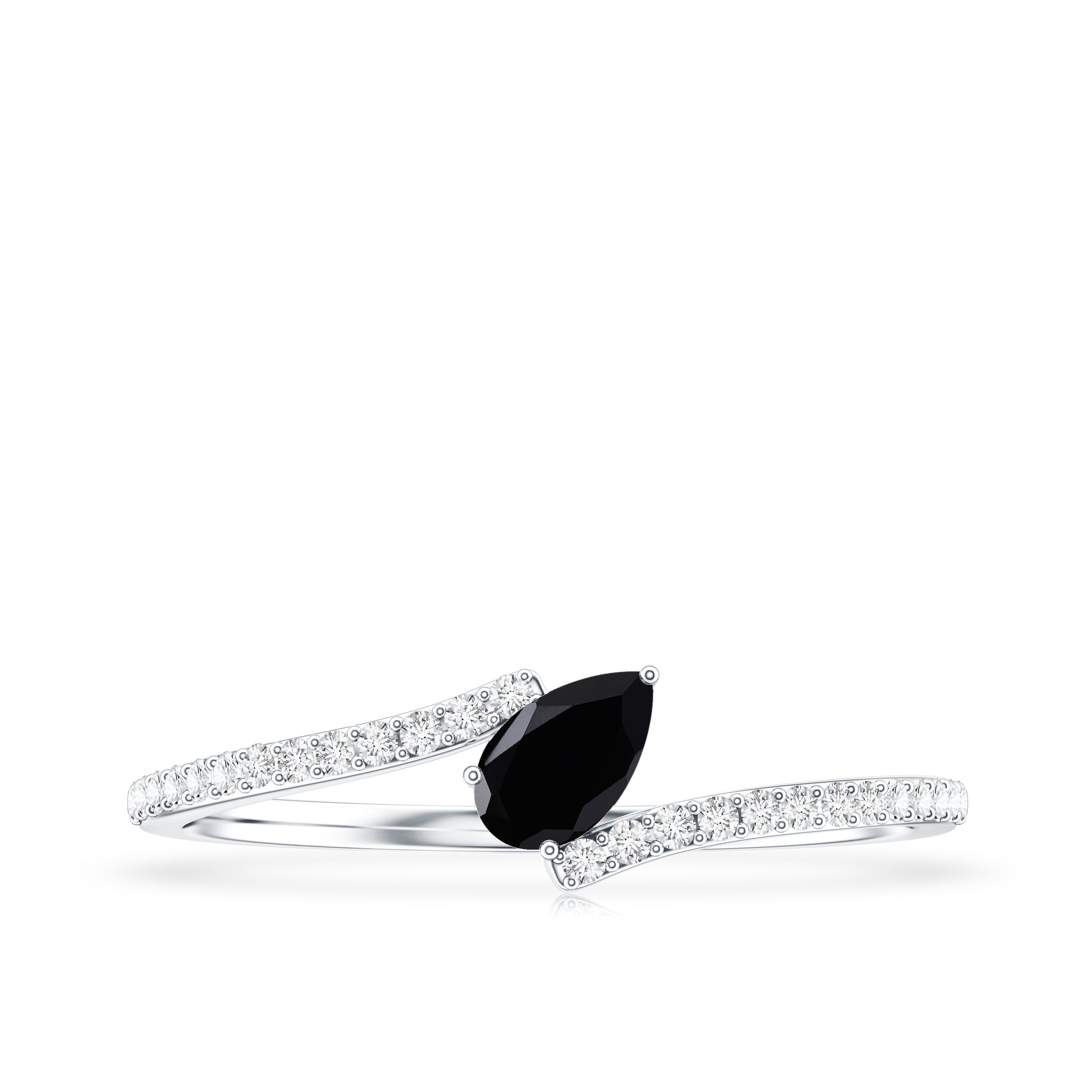 Real Black Spinel Promise Ring with Diamond Bypass Shank AAA - Rosec Jewels