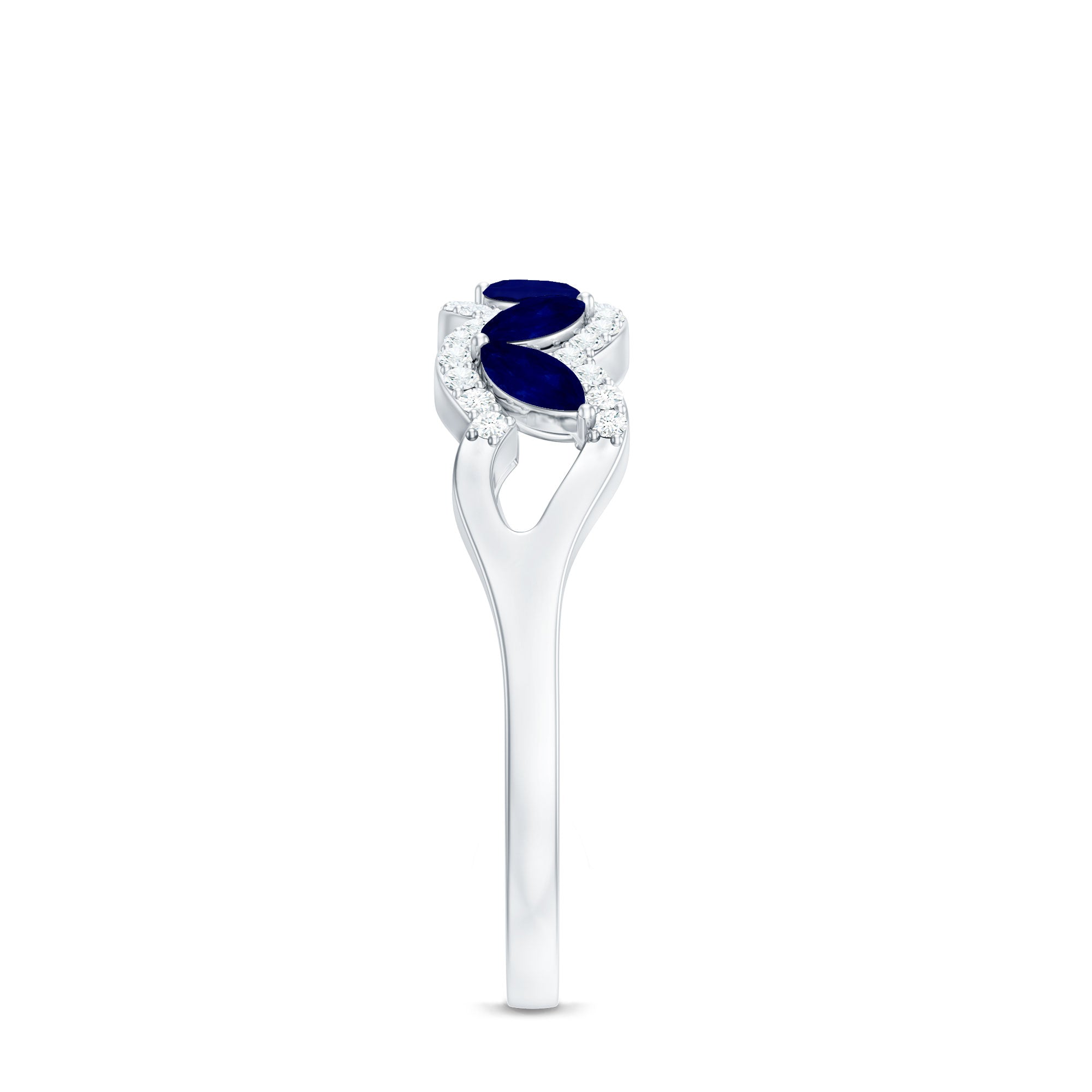 Certified Marquise Cut Blue Sapphire and Diamond Wedding Anniversary Band Ring AAA - Rosec Jewels