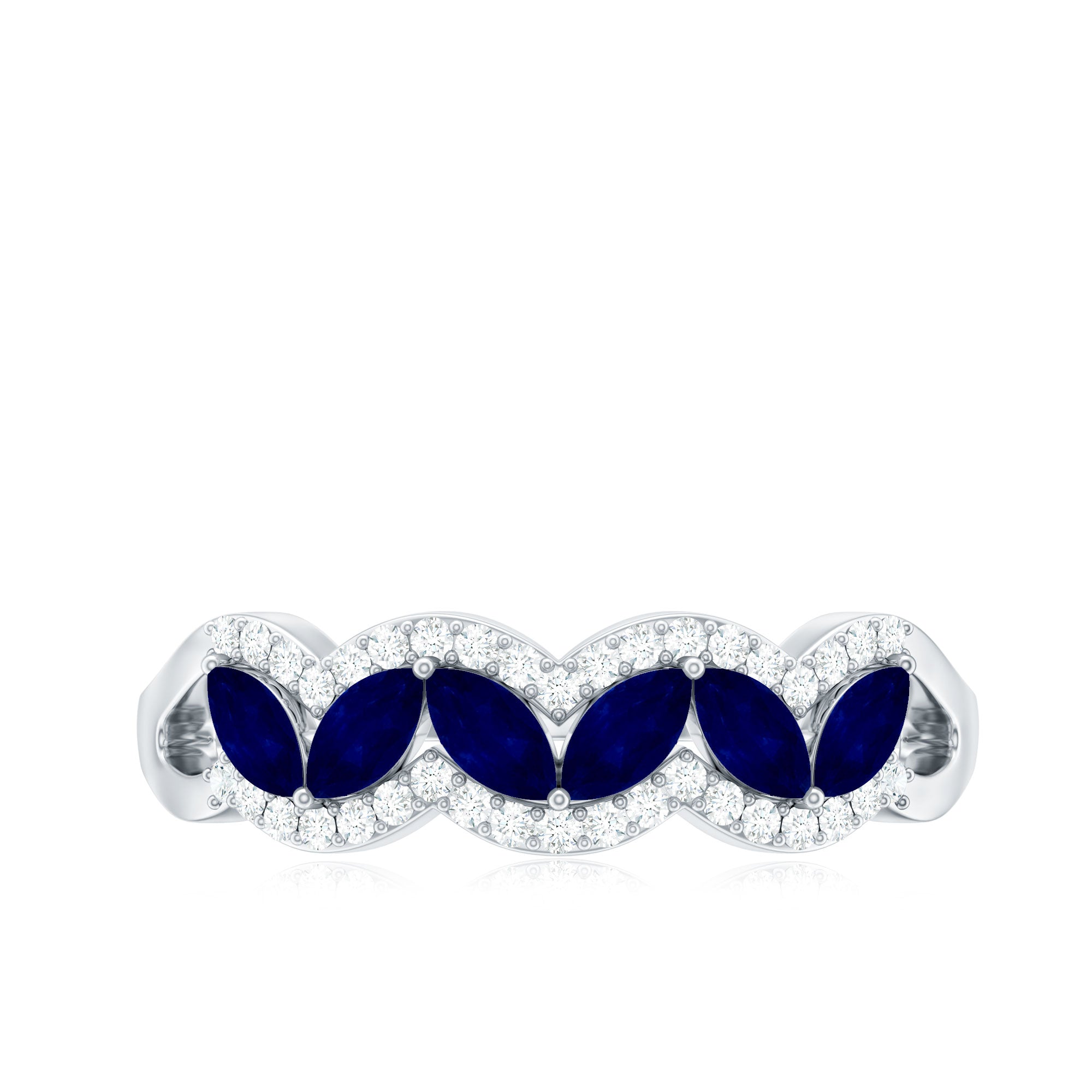 Certified Marquise Cut Blue Sapphire and Diamond Wedding Anniversary Band Ring AAA - Rosec Jewels
