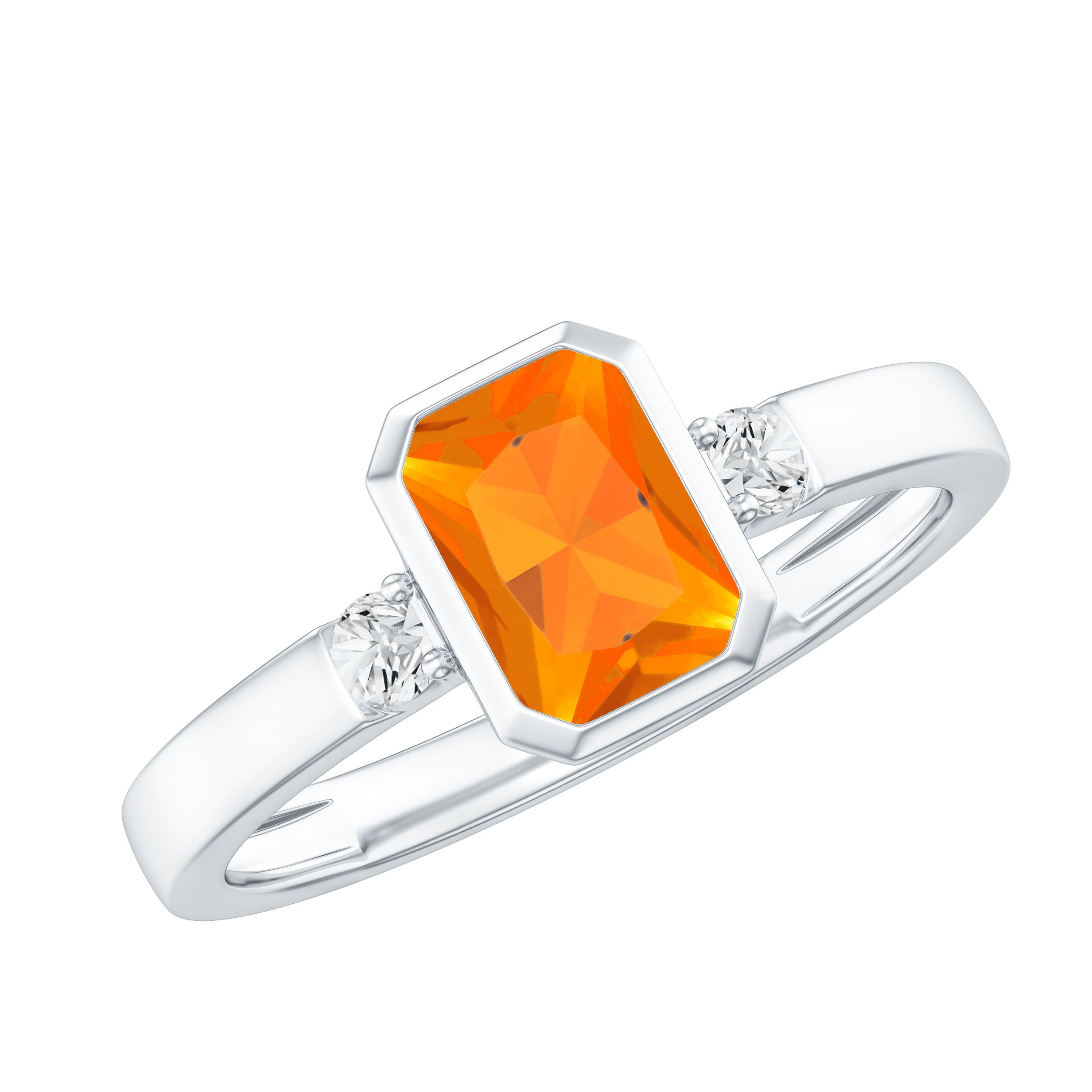 6X8 MM Fire Opal Emerald Cut Engagement Ring with Diamond