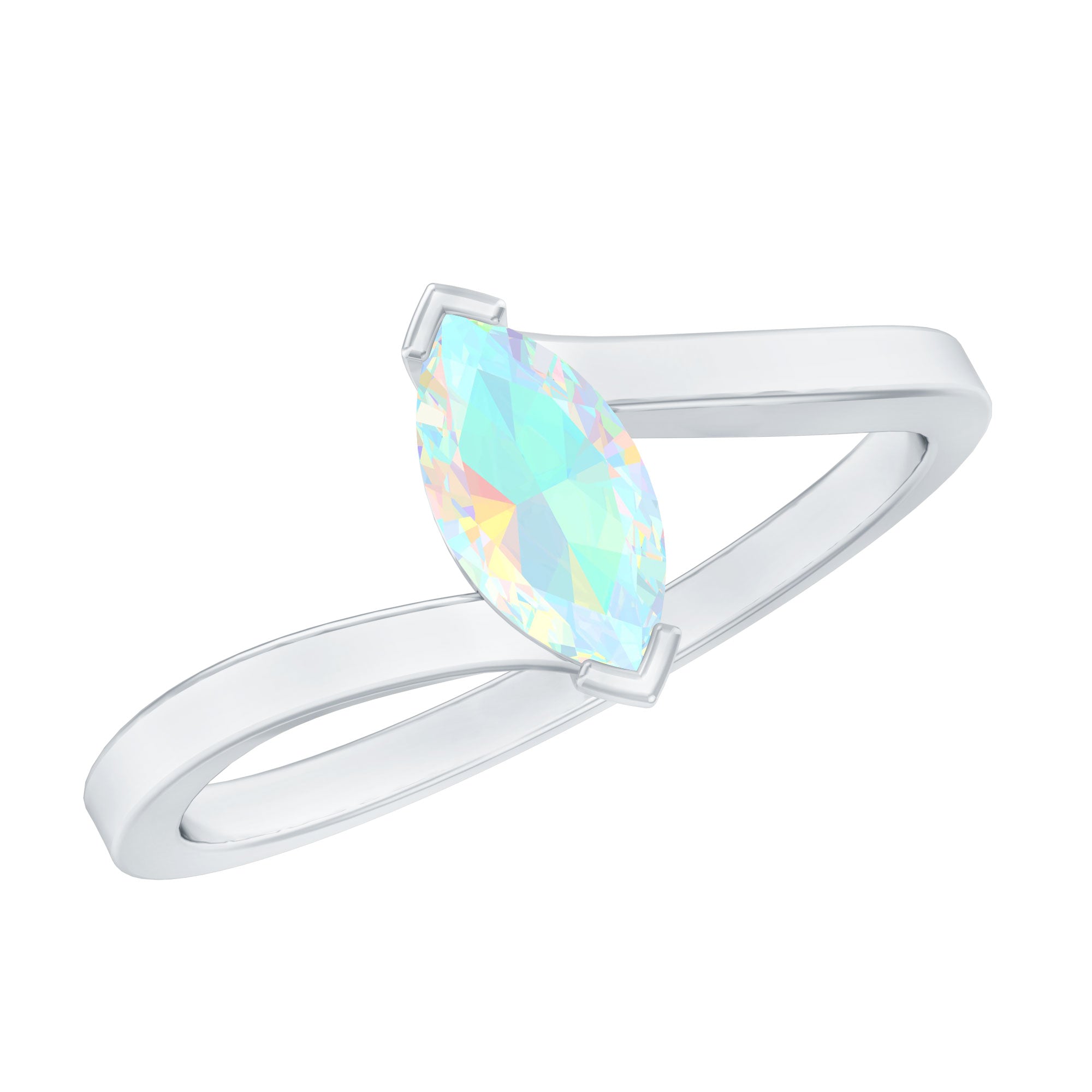 Natural Marquise Ethiopian Rainbow Opal Promise Ring with Bypass Shank AAA - Rosec Jewels