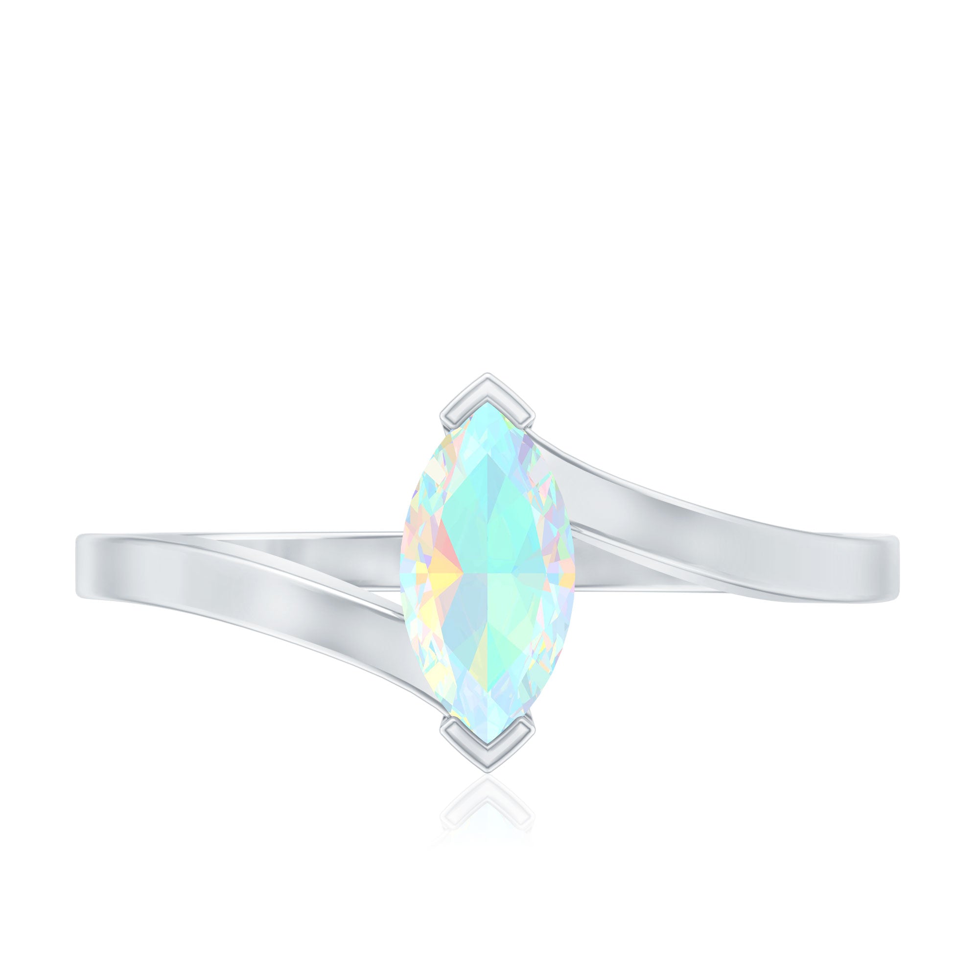 Natural Marquise Ethiopian Rainbow Opal Promise Ring with Bypass Shank AAA - Rosec Jewels