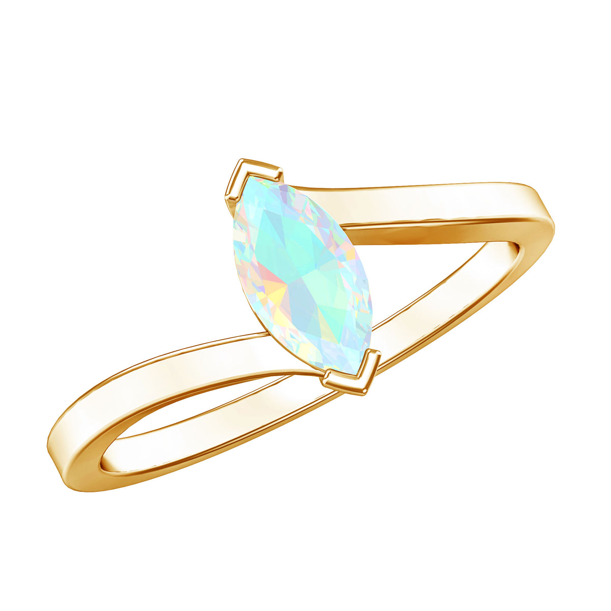 Natural Marquise Ethiopian Rainbow Opal Promise Ring with Bypass Shank AAA - Rosec Jewels