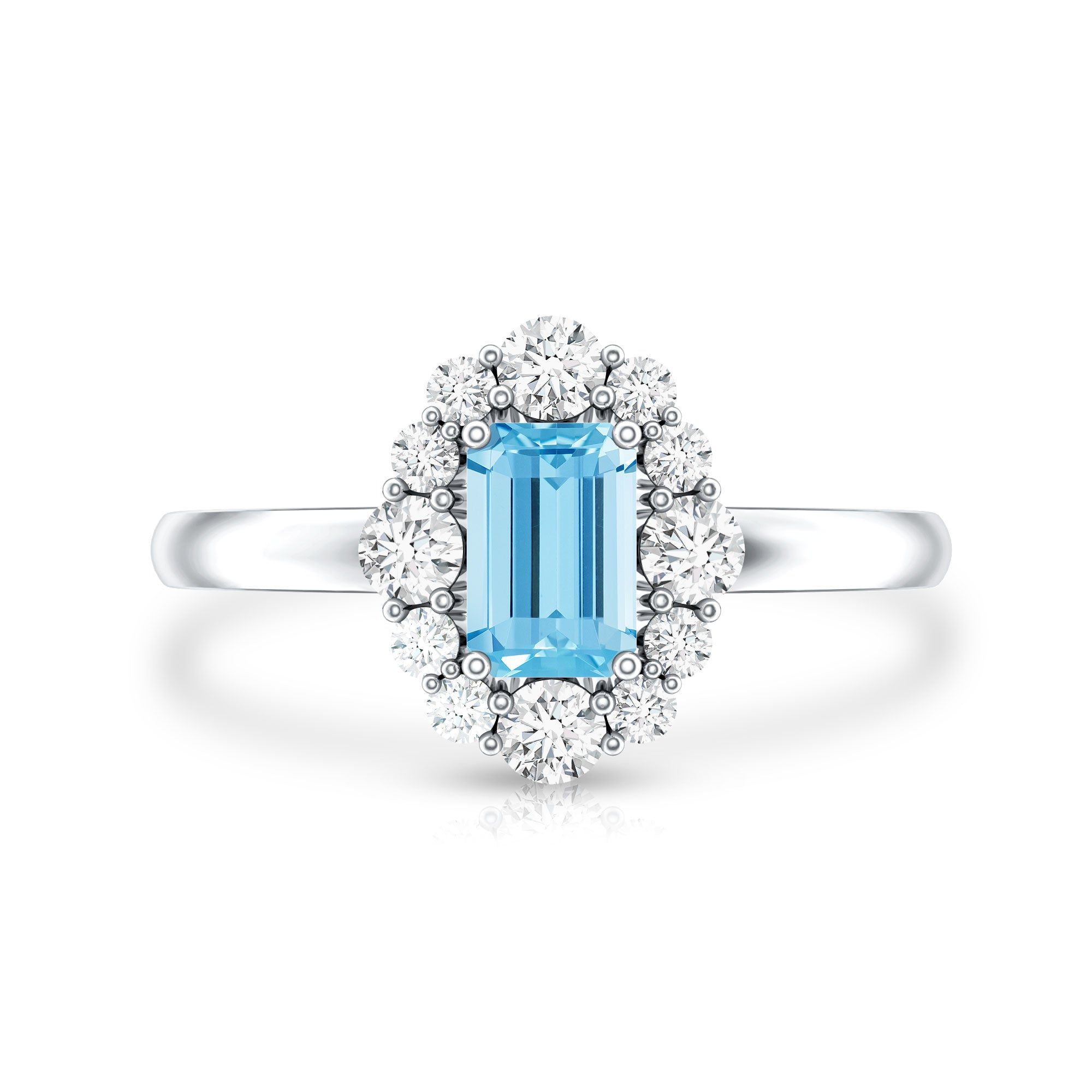 Octagon Aquamarine Engagement Ring with Diamond Halo AAA - Rosec Jewels