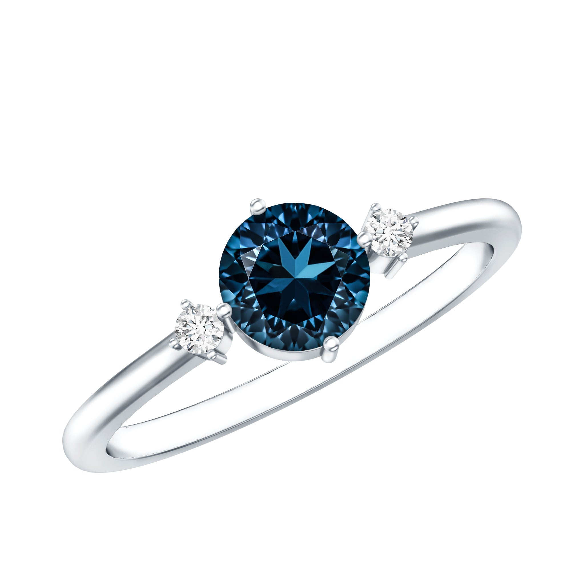 0.6 Carat Round London Blue Topaz Minimal Promise Ring with Diamond