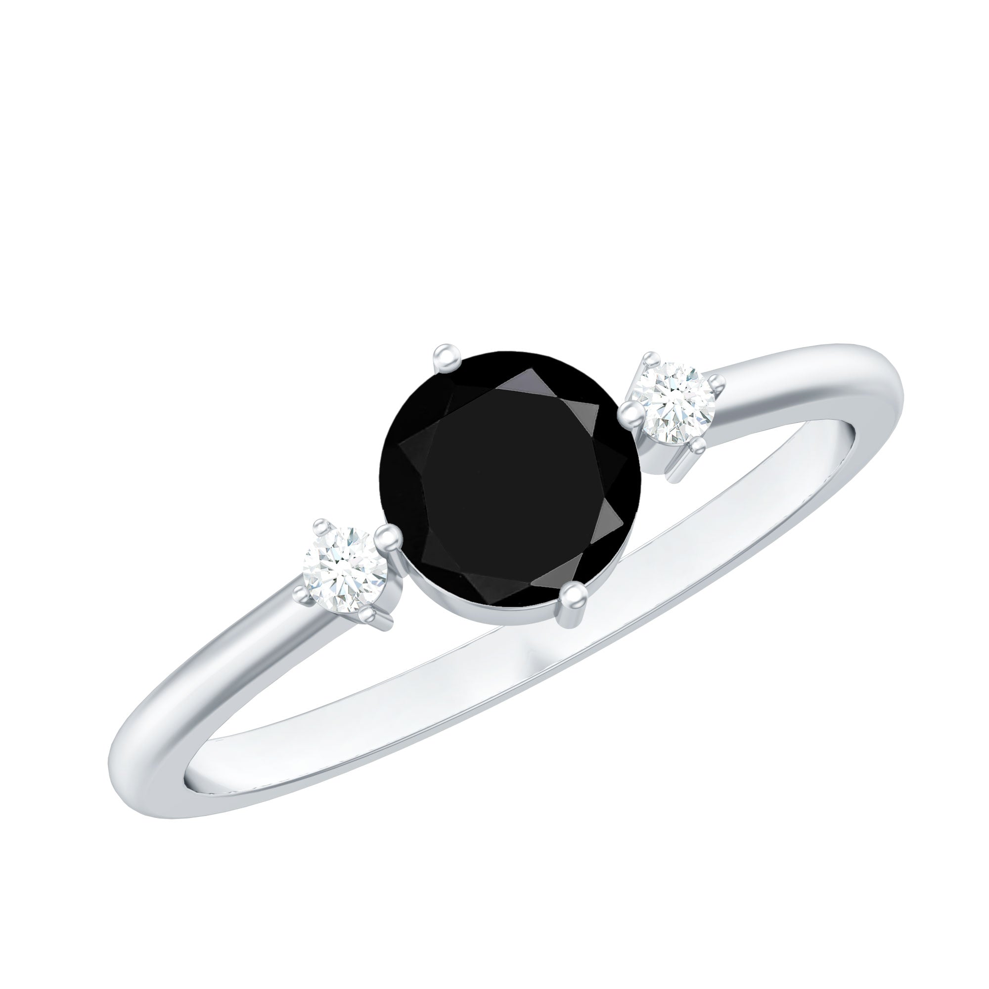 5mm Round Black Onyx Minimal Promise Ring with Diamond