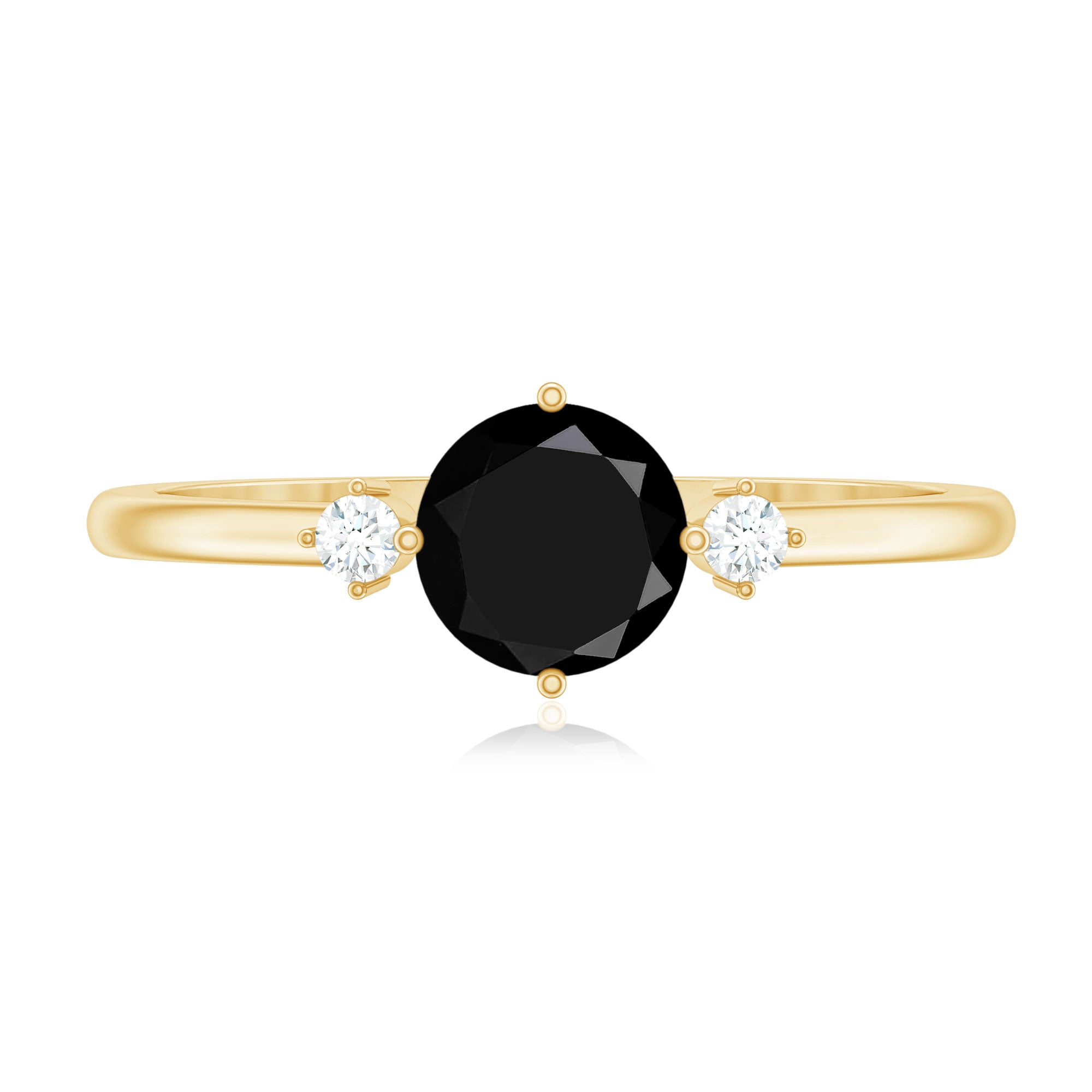 5mm Round Black Onyx Minimal Promise Ring with Diamond AAA - Rosec Jewels