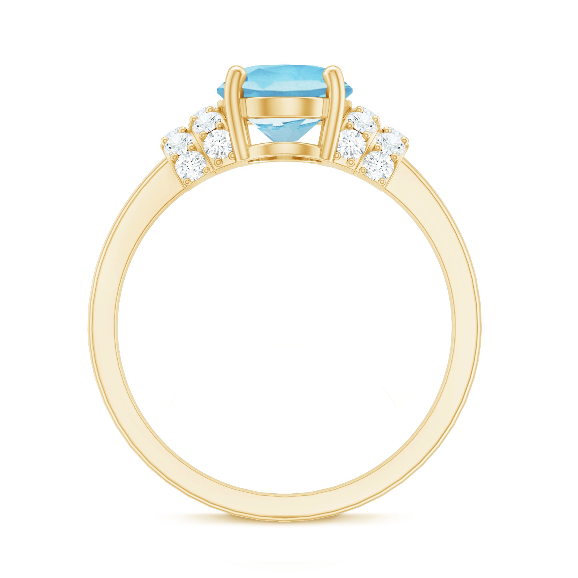1 Carat Oval Cut Aquamarine Engagement Ring with Diamond Collar AAA - Rosec Jewels