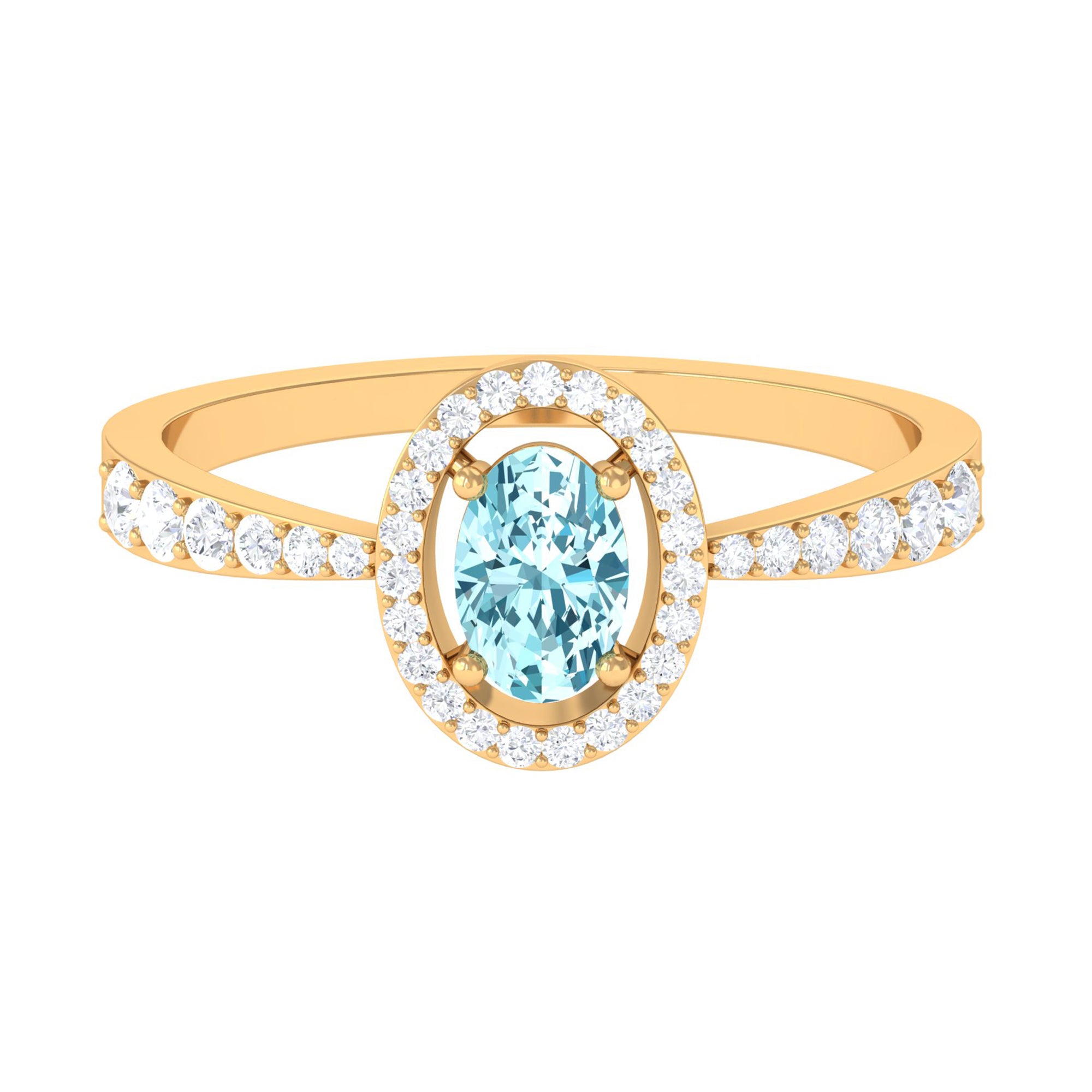 Rosec Jewels-1 CT Aquamarine Engagement Ring with Diamond Halo
