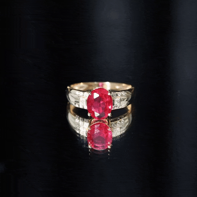 Oval Lab Grown Ruby Statement Engagement Ring with Diamond AAAA - Rosec Jewels