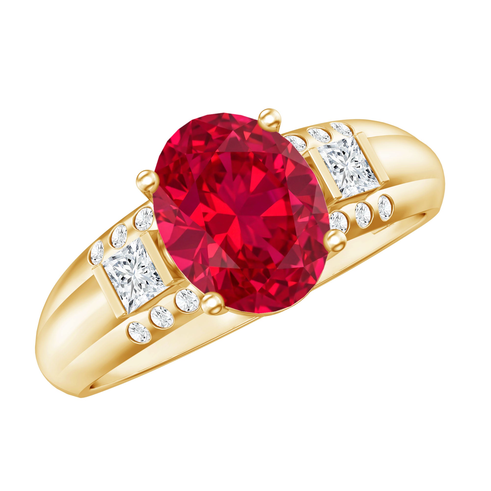 Oval Lab Grown Ruby Statement Engagement Ring with Diamond AAAA - Rosec Jewels
