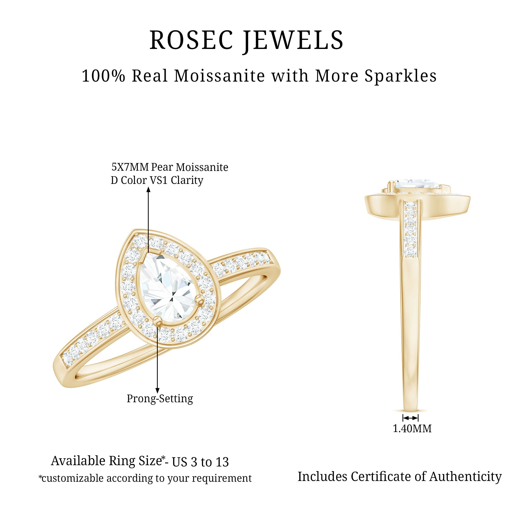 Zircon Teardrop Halo Engagement Ring AAAA - Rosec Jewels