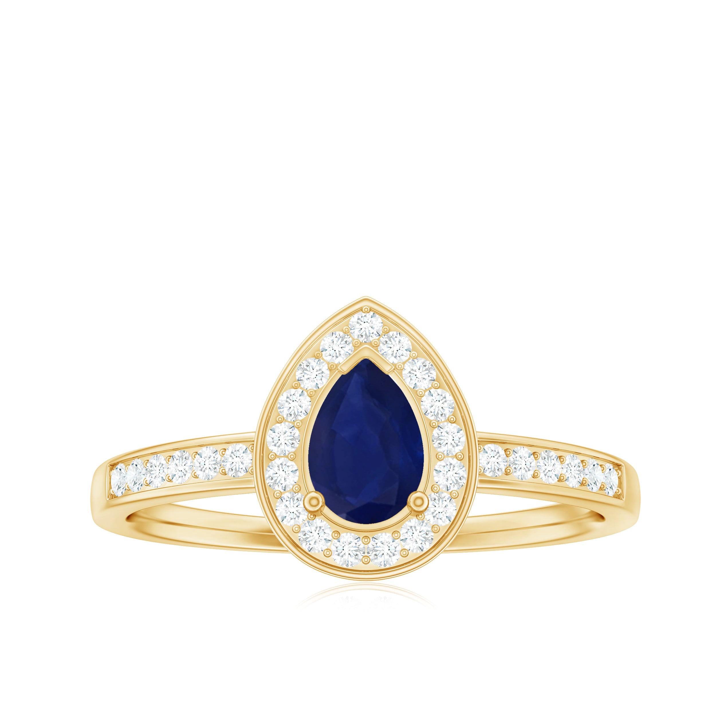 Genuine 0.5 Carat Blue Sapphire and Diamond Pear Halo Engagement Ring AAA - Rosec Jewels