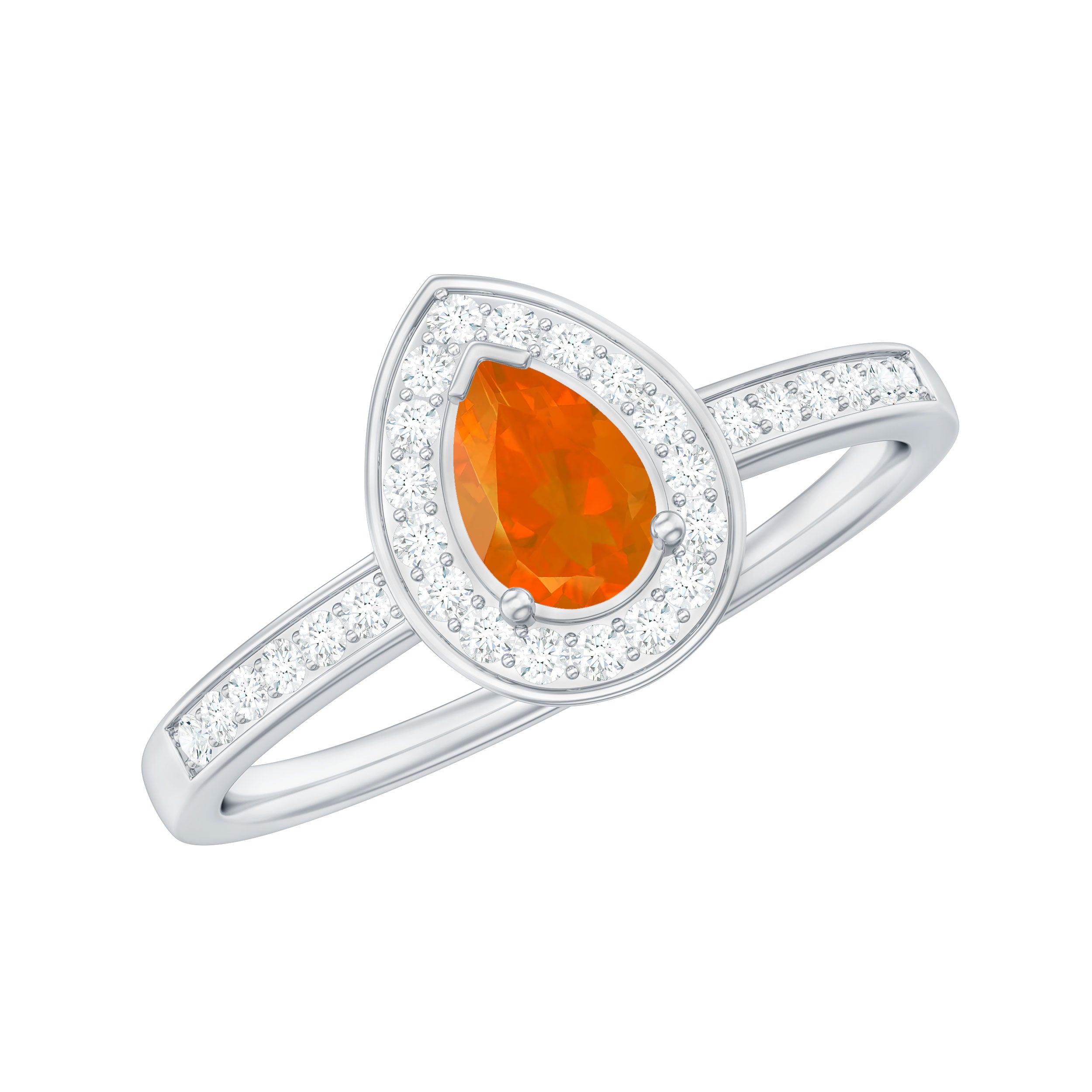 Rosec Jewels-Classic Fire Opal Engagement Ring with Diamond Halo