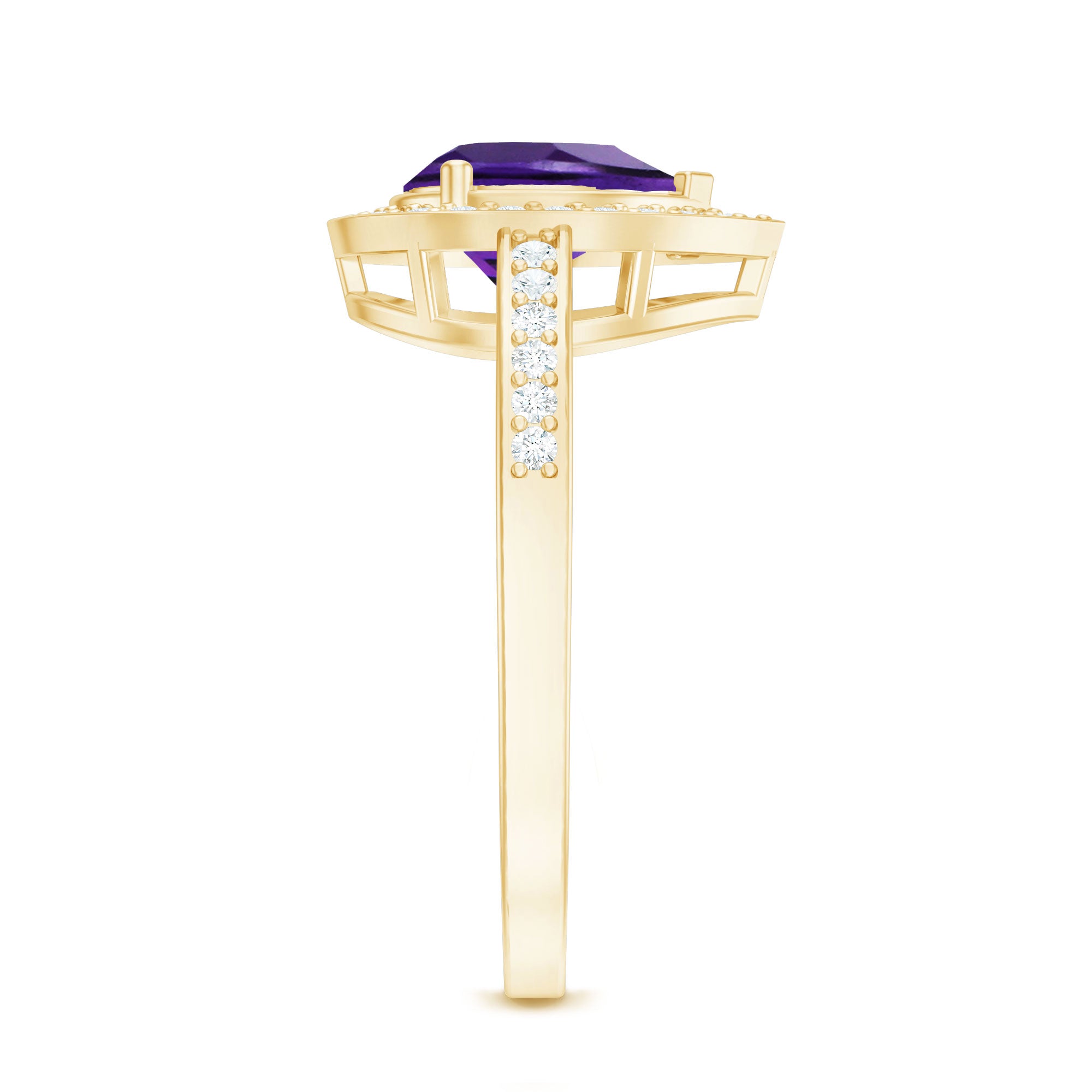 Real 1 Carat Amethyst Pear Shaped Engagement Ring with Diamond Halo AAA - Rosec Jewels