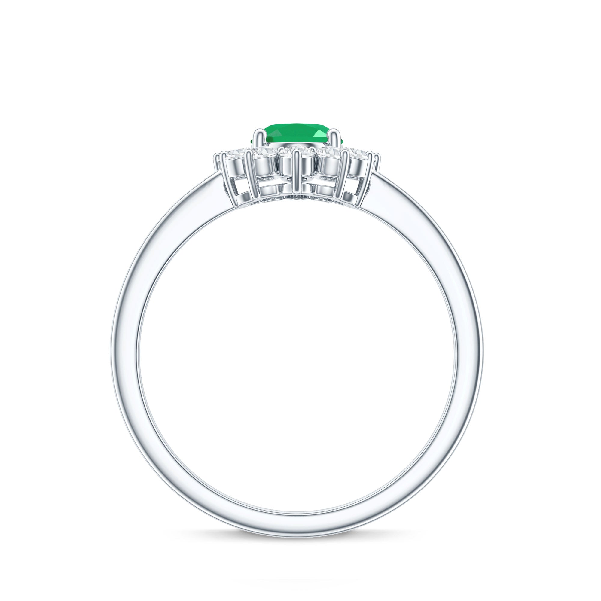 Rosec Jewels-Natural 5X7mm Emerald Oval Engagement Ring with Diamond Halo