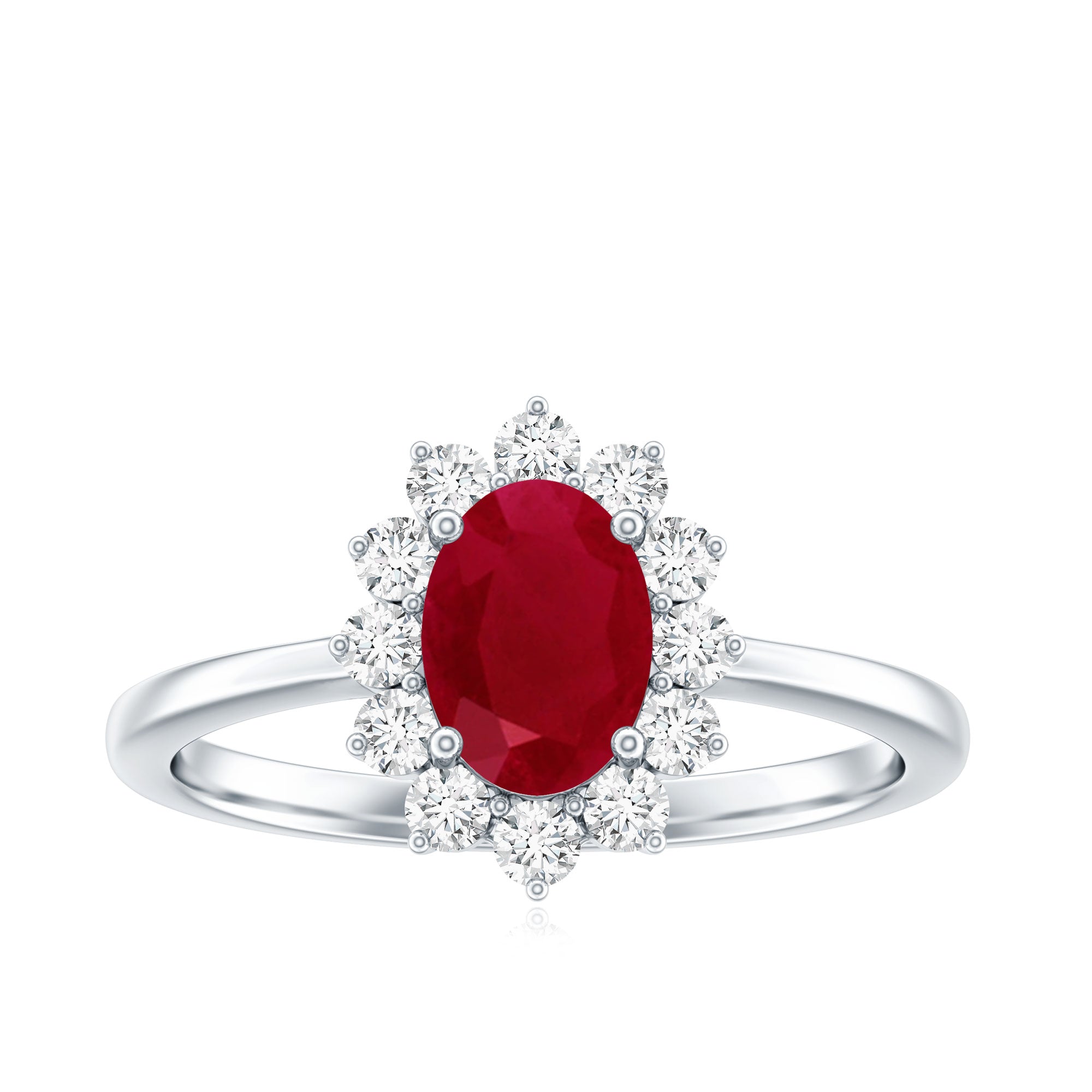 Natural 0.6 Carat Oval Ruby Engagement Ring with Diamond Halo AAA - Rosec Jewels