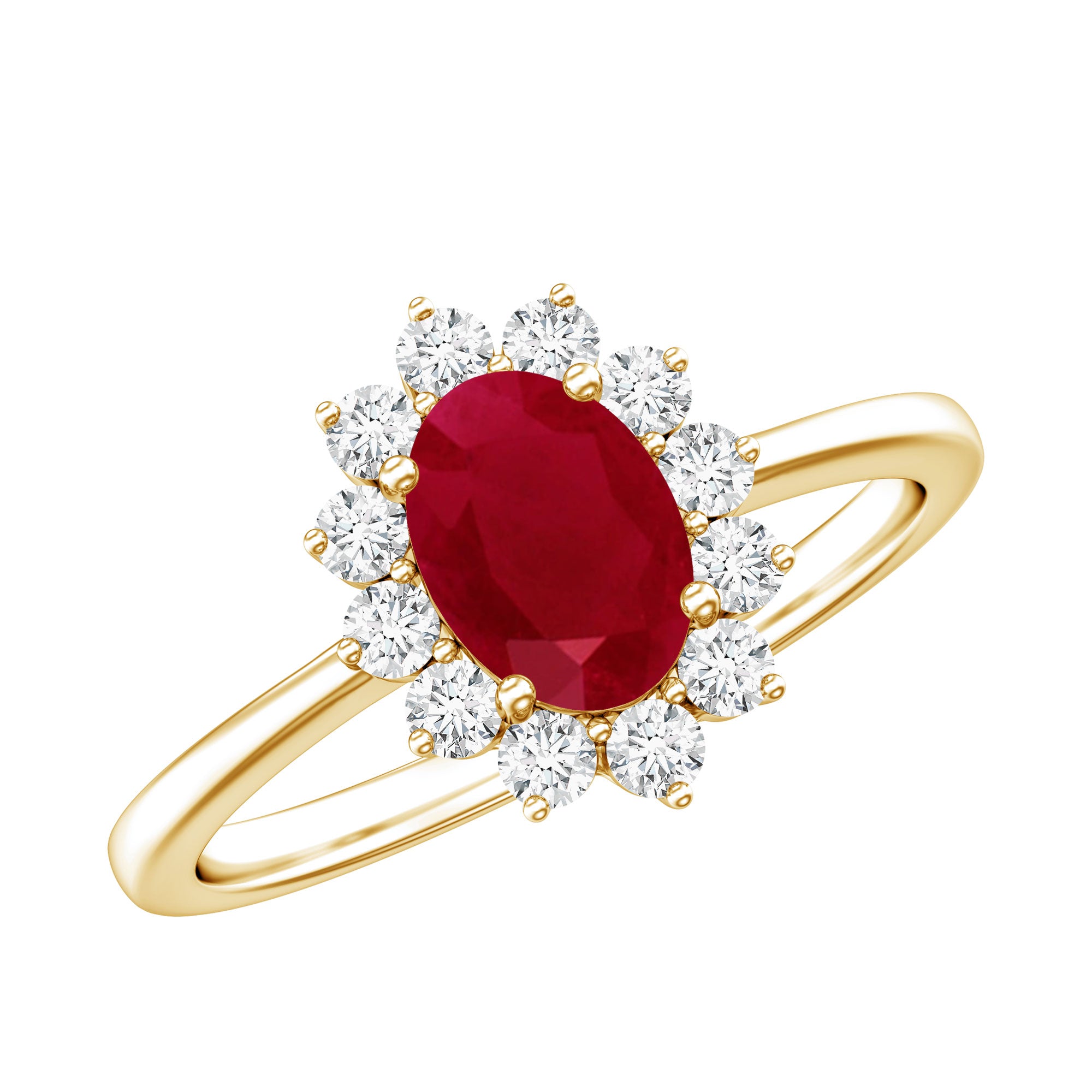 Natural 0.6 Carat Oval Ruby Engagement Ring with Diamond Halo AAA - Rosec Jewels