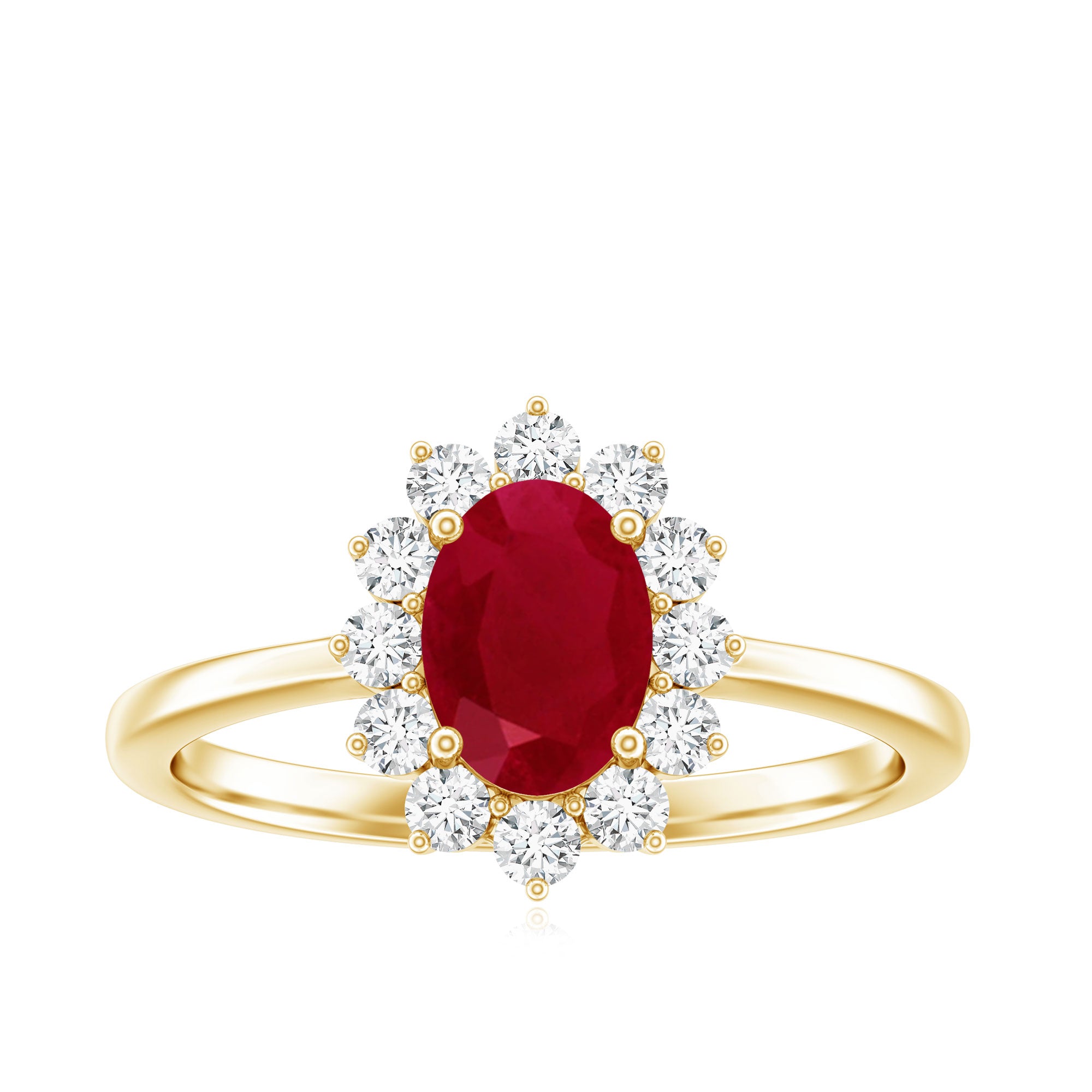 Natural 0.6 Carat Oval Ruby Engagement Ring with Diamond Halo AAA - Rosec Jewels