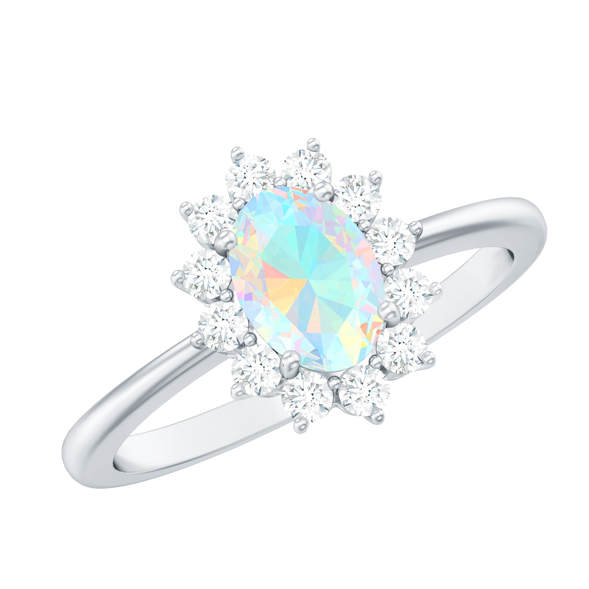 Certified Real Ethiopian Opal Oval Engagement Ring with Diamond Halo AAA - Rosec Jewels