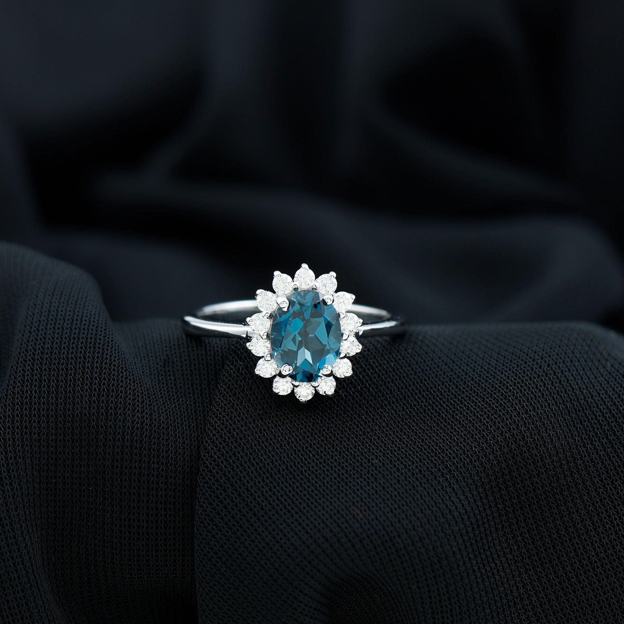 Rosec Jewels-Real 6X8mm London Blue Topaz Princess Diana Inspired Engagement Ring with Diamond