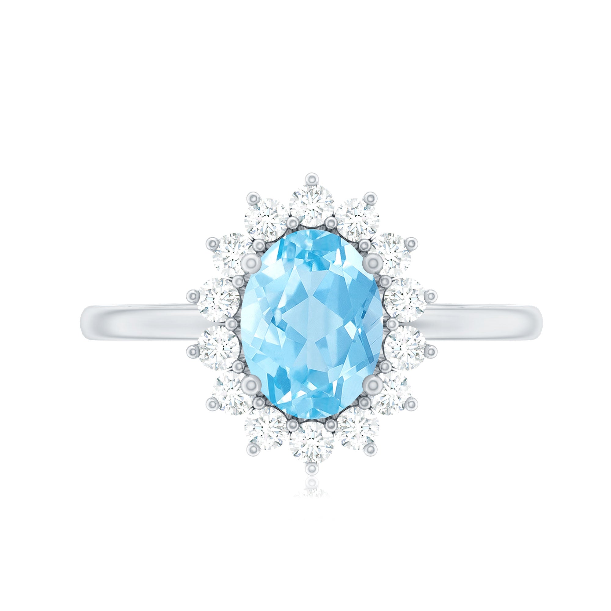 Natural 1 Carat Aquamarine Oval Engagement Ring with Diamond Halo AAA - Rosec Jewels