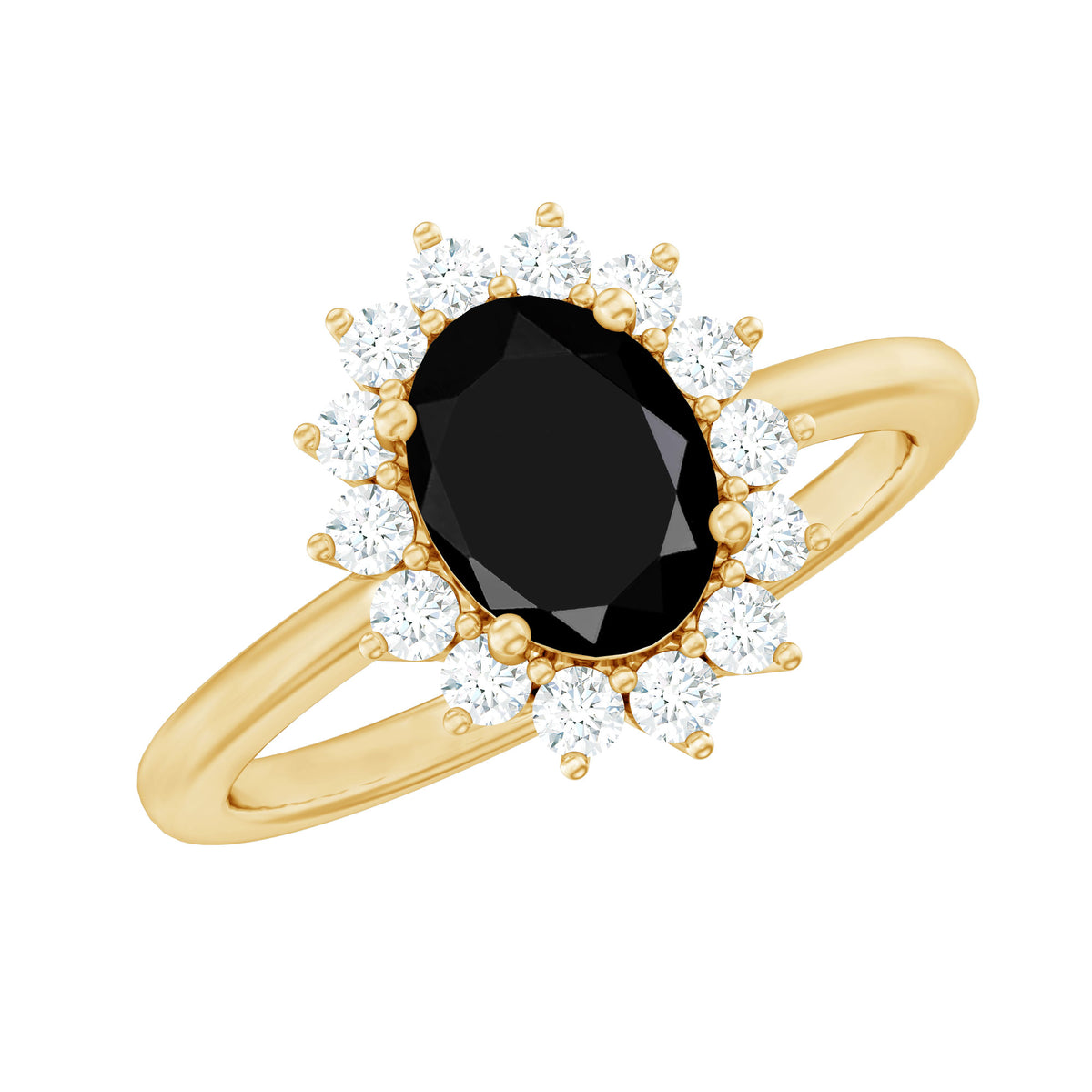 Oval Cut Real Black Onyx and Diamond Halo Engagement Ring – Rosec