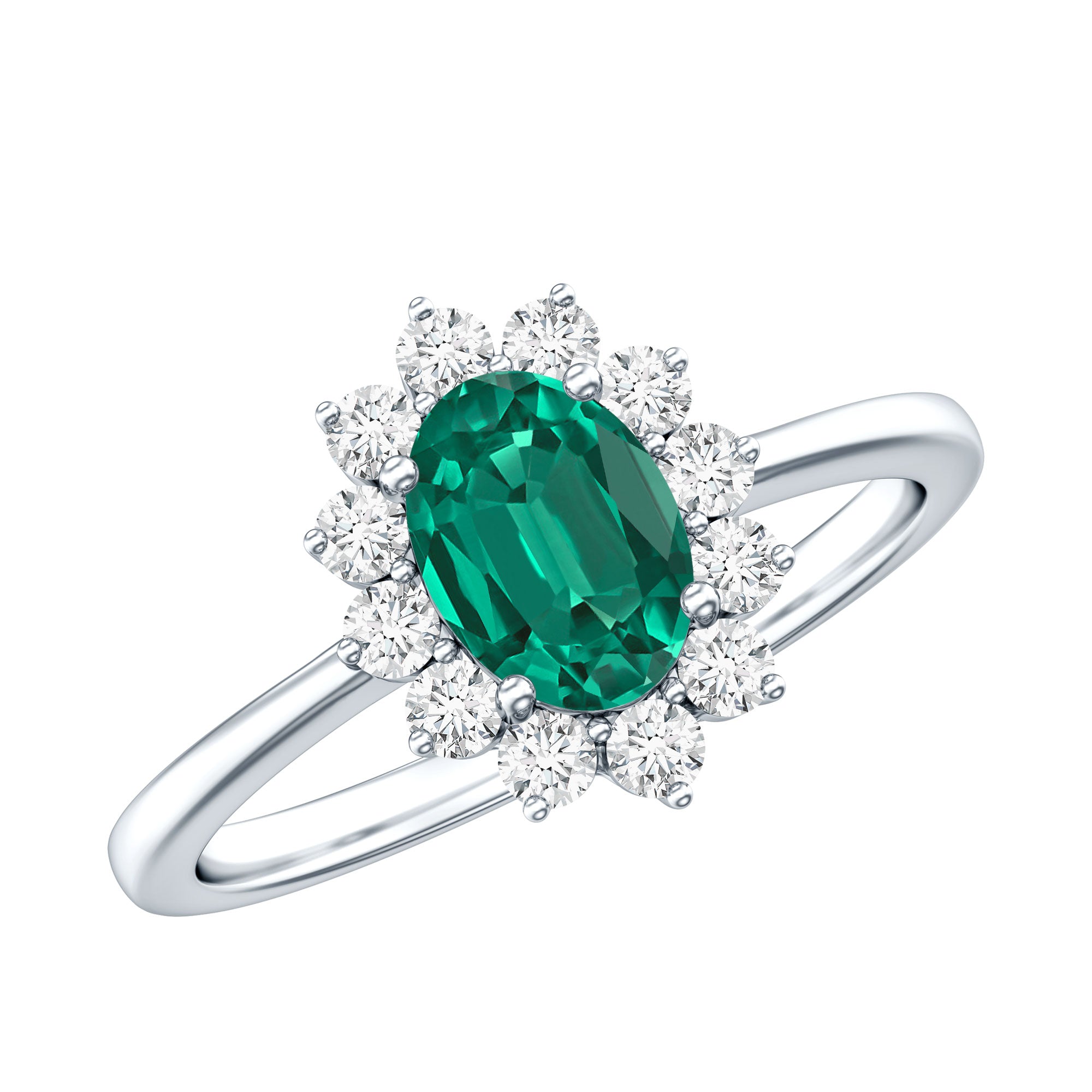 Lab Created Emerald Princess Diana Inspired Engagement Ring with Diamond AAAA - Rosec Jewels