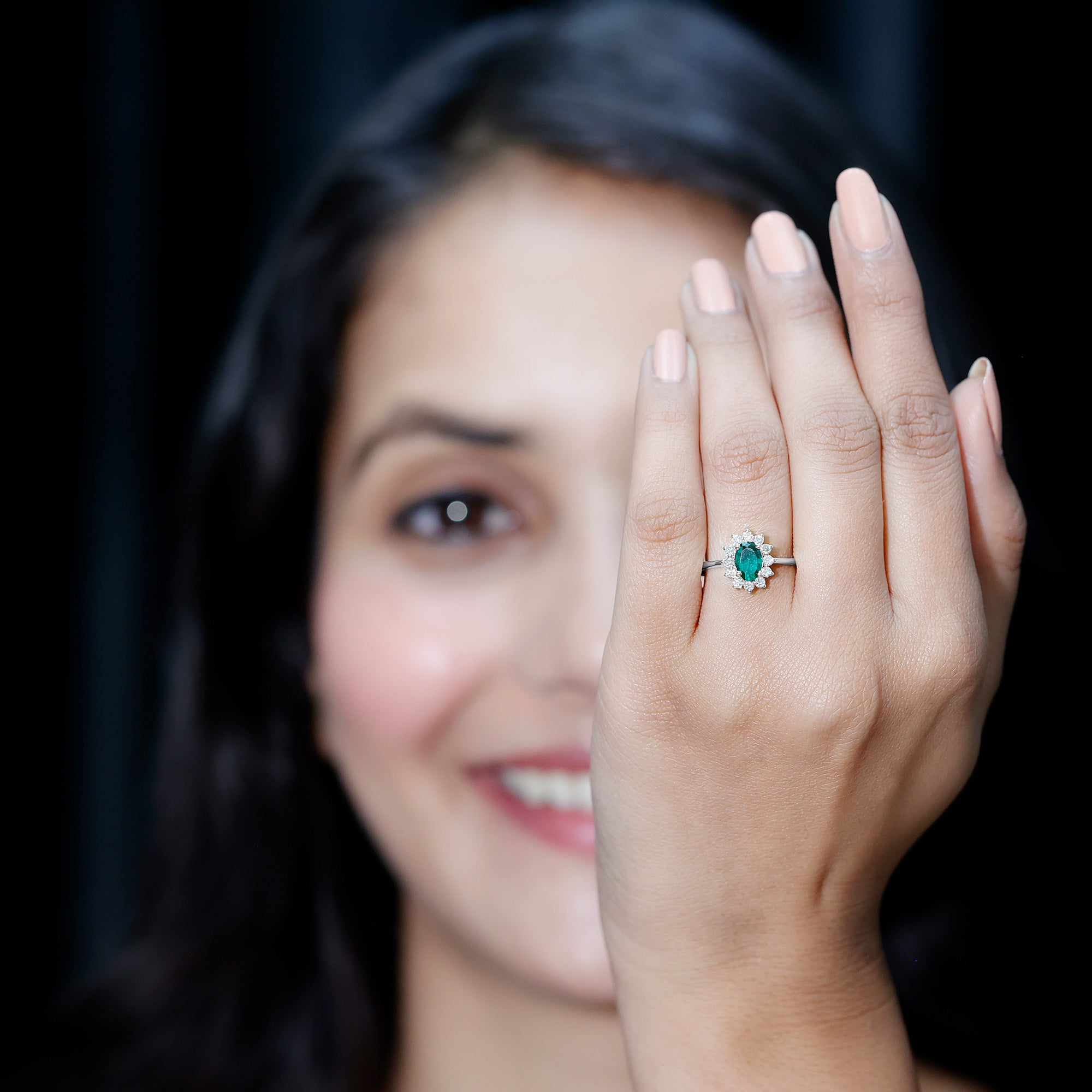 Lab Created Emerald Princess Diana Inspired Engagement Ring with Diamond AAAA - Rosec Jewels