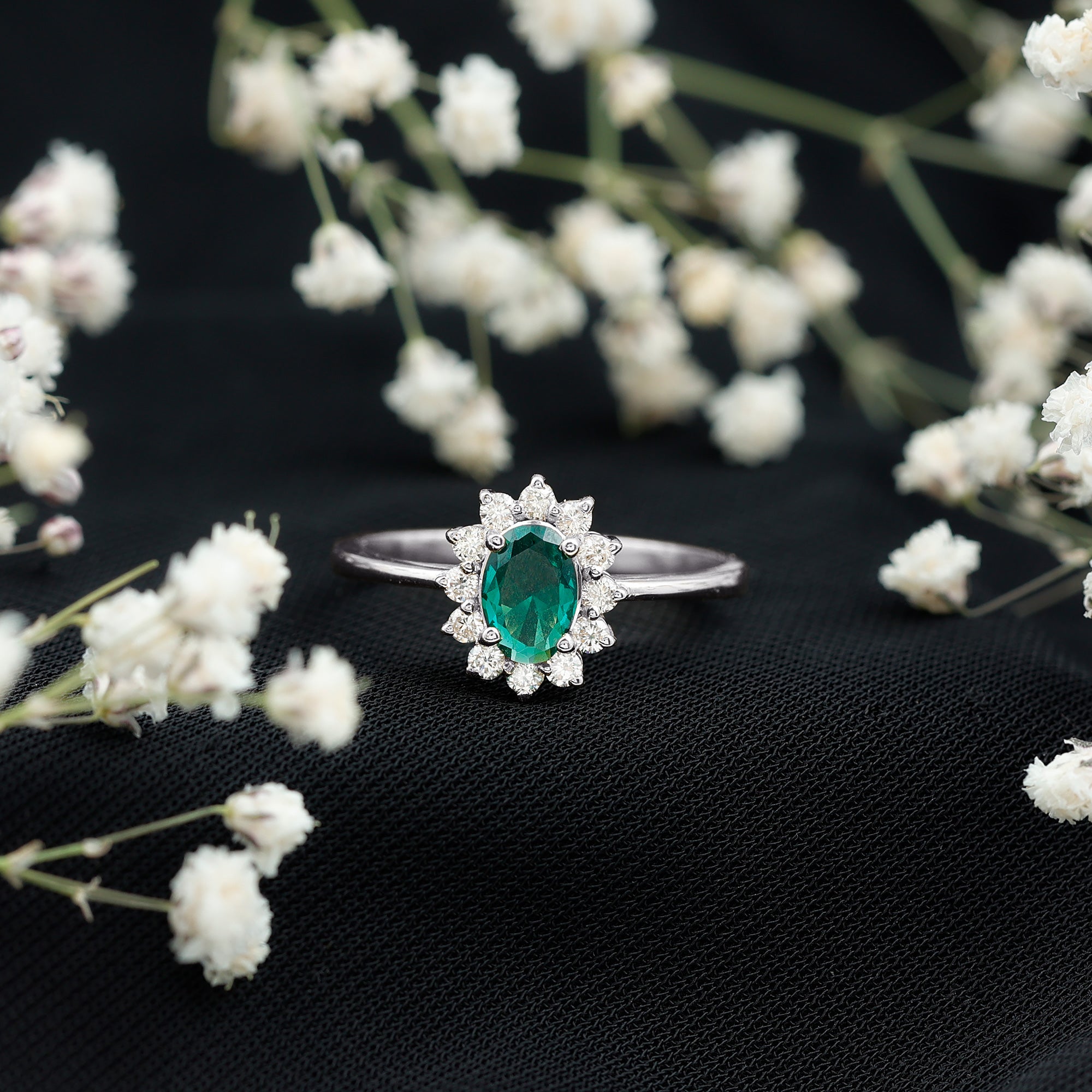 Lab Created Emerald Princess Diana Inspired Engagement Ring with Diamond AAAA - Rosec Jewels