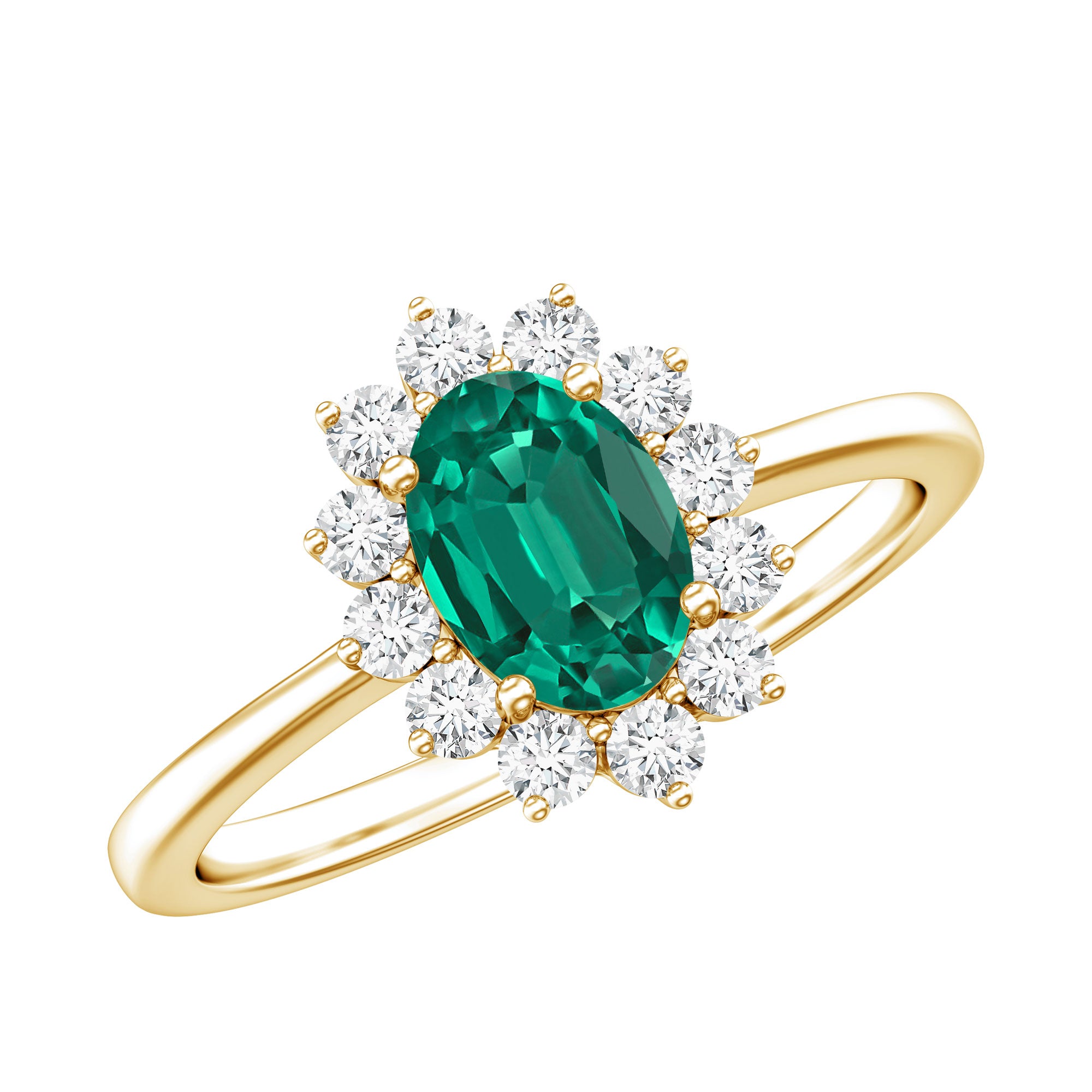 Lab Created Emerald Princess Diana Inspired Engagement Ring with Diamond AAAA - Rosec Jewels