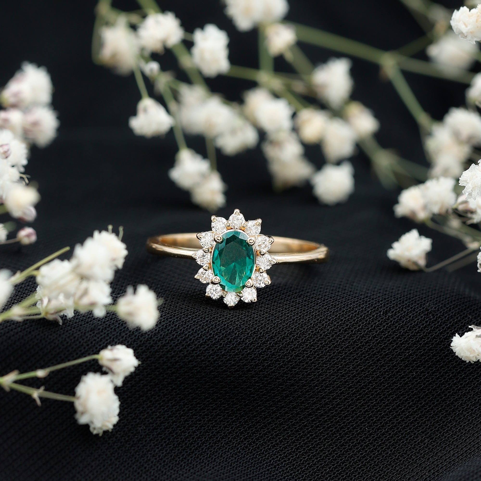 Lab Created Emerald Princess Diana Inspired Engagement Ring with Diamond AAAA - Rosec Jewels