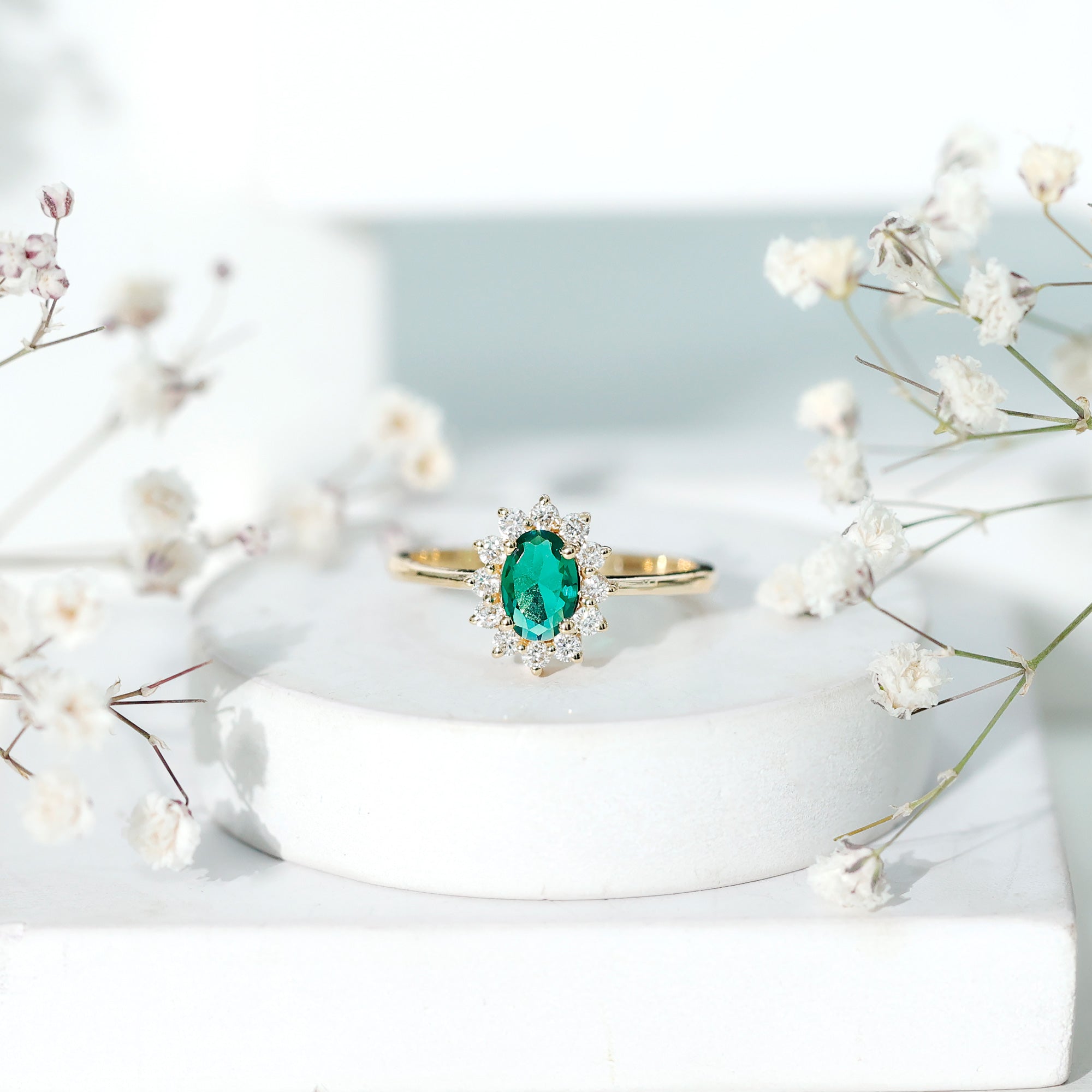 Lab Created Emerald Princess Diana Inspired Engagement Ring with Diamond AAAA - Rosec Jewels